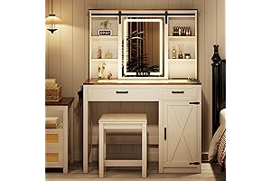 Farmhouse Vanity Set with Matching Stool, Glam White