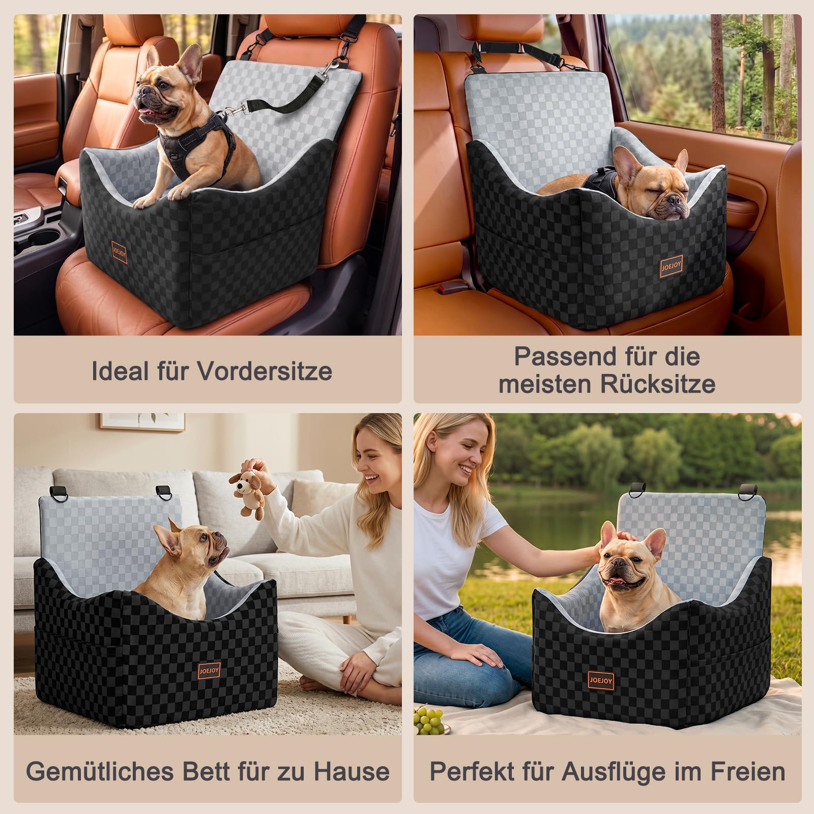 Asiento de coche para perro, extra estable para perros de tamaño pequeño a mediano, acolchado de espuma con memoria de forma, funda lavable, cojín de doble cara, para asiento trasero y asiento