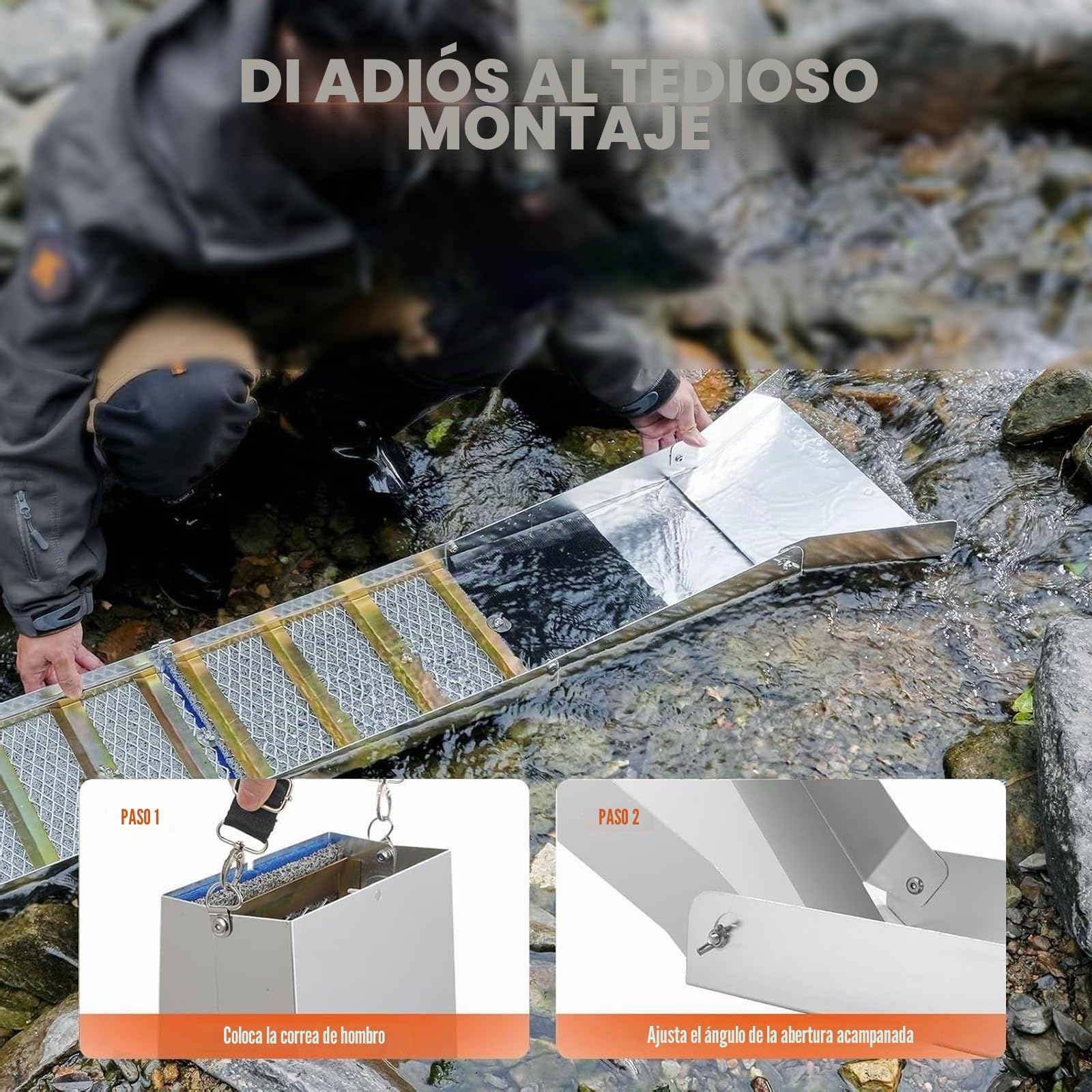 17 Piezas Juego Completo Lavar Oro, Planta Portátil Lavar Oro con Caja Esclusa Plegable 50 Pulgadas, Juego Completo Canaletas Lavar Oro Aleación Aluminio Extracción Arroyos, Lavado Oro y Prospección