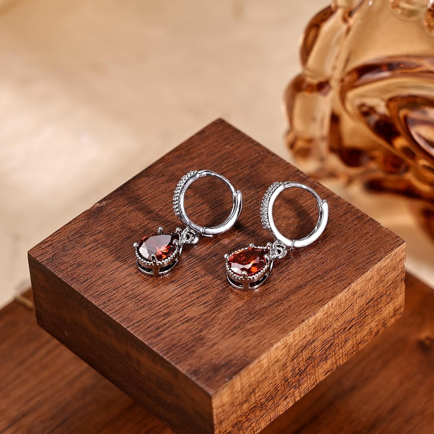 Teardrop Birthstone Earrings for Women Trendy Silver Hoop Gemstone Earrings Birthstone Jewelry for Christmas Gift - Image 6