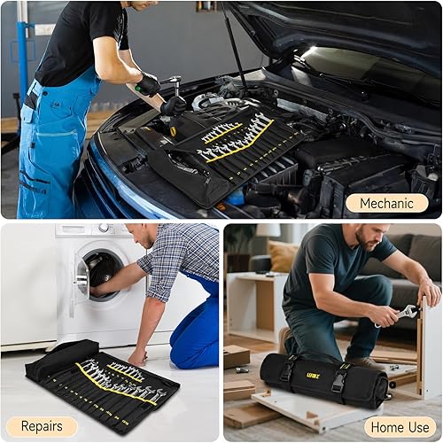 Miniatura 7 de Organizador de rollos de llaves, bolsa enrollable para llaves con 23+1 bolsillos, rollo de herramientas resistente para llaves métricas y SAE, bolsa