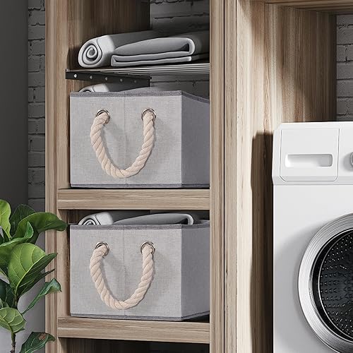 Miniatura 7 de Contenedores de almacenamiento plegables con asas, cestas de almacenamiento decorativas para organización de estantes, cajas de almacenamiento