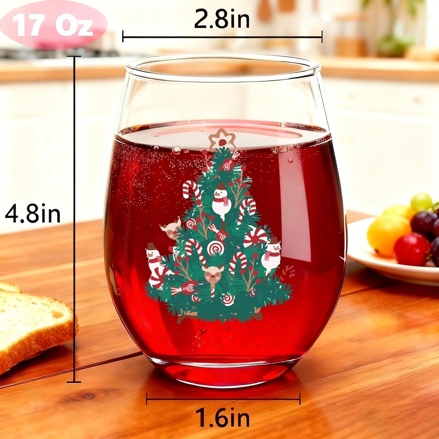 Merry Christmas Decor - Set of 4 Stemless Wine Glasses 17Oz, Xmas Party Decor Santa Christmas Tree Snowman Wine Glass, Gift for Men Women Friends Family - Image 8