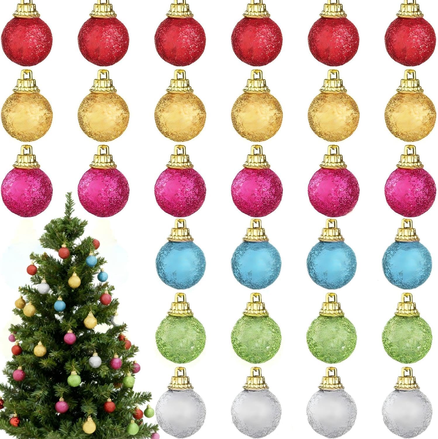 Syhood 36 Pcs Mini Ball Ornaments 1 Inch Glitter Balls for Christmas Tree