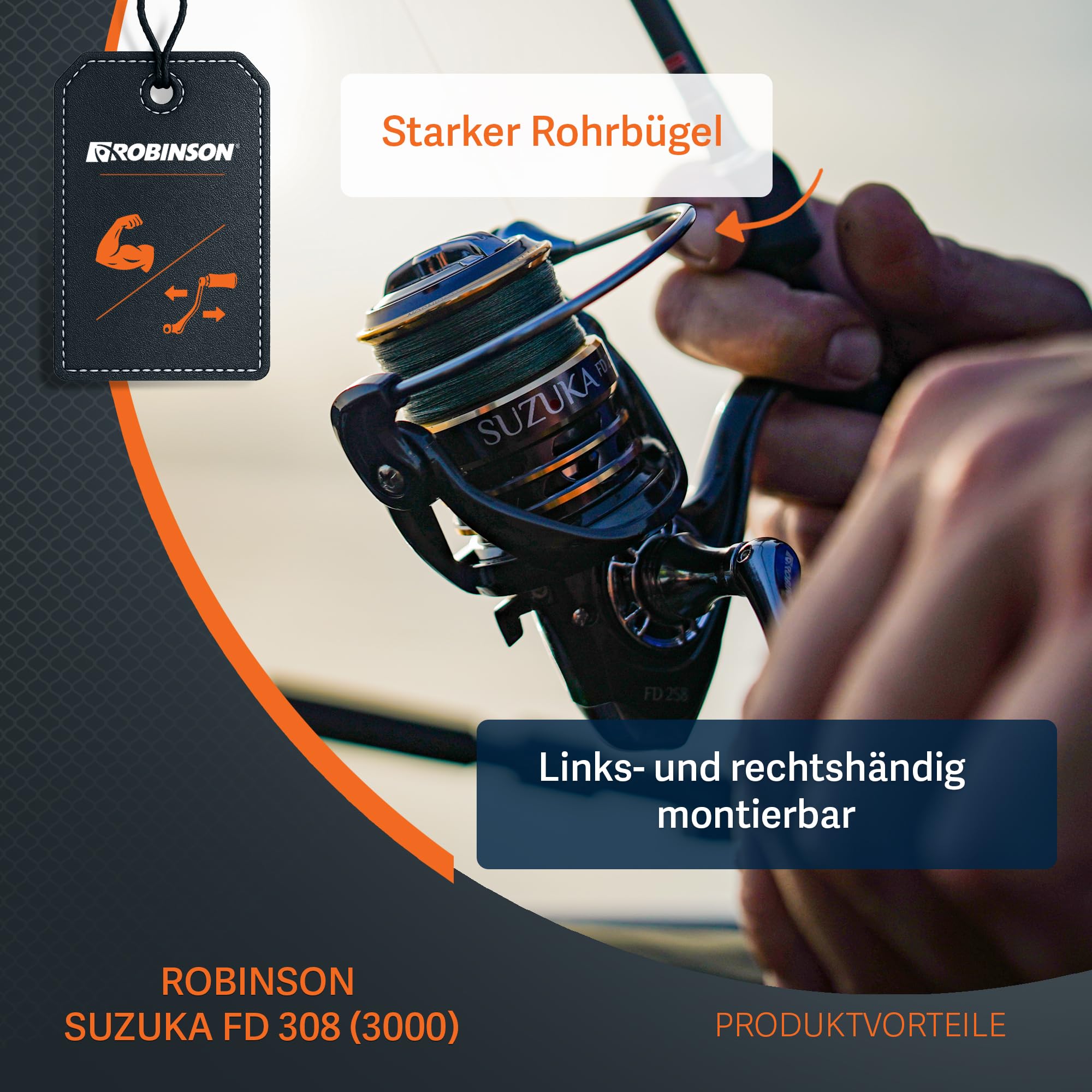 Robinson Angelrolle - Frontbremse, 8 Kugellager, Duraluminium-Spule, 5.2:1 - je nach Größe für Barsch, Forelle, Döbel, Zander, Hecht & Wels - Suzuka