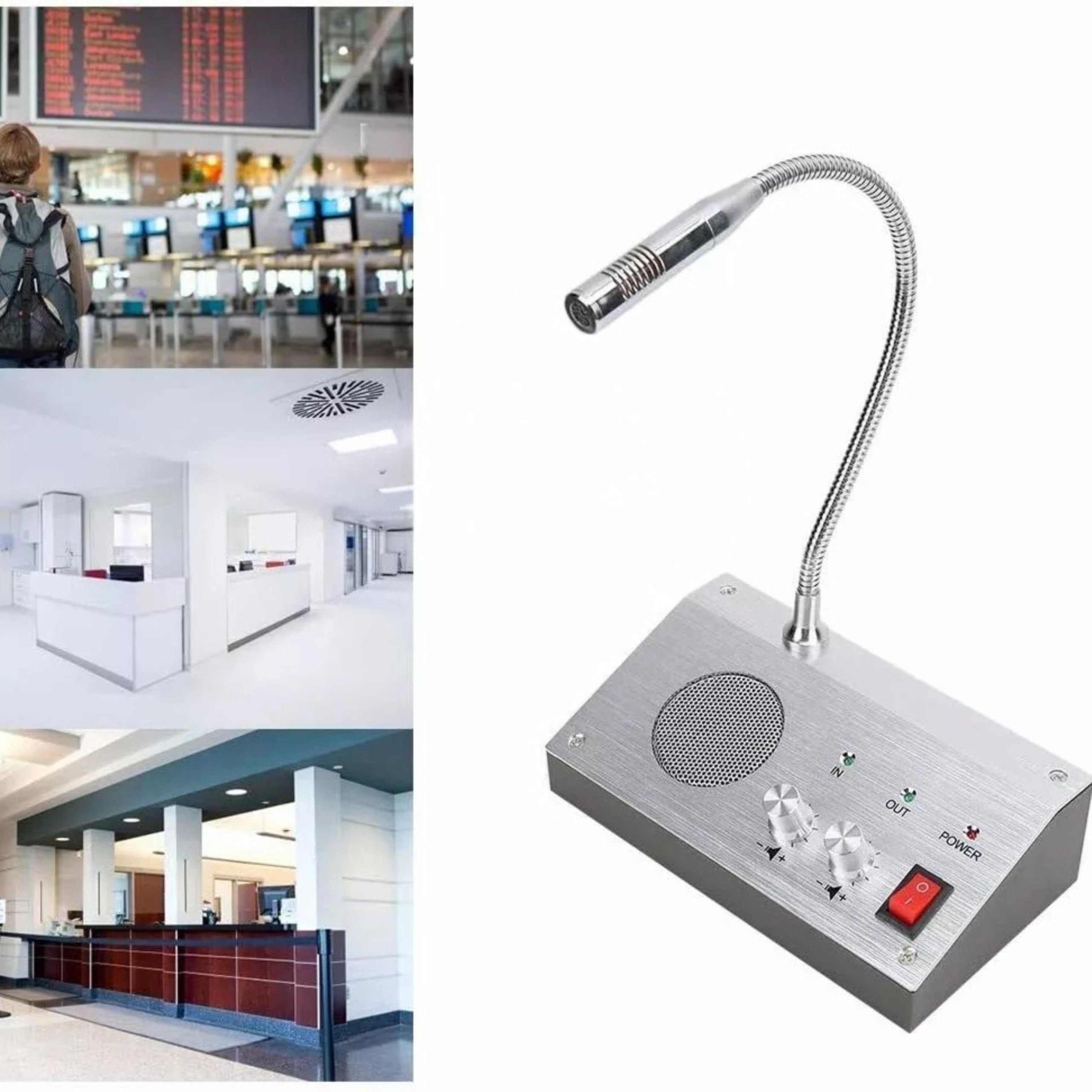YASTA Interfono Ufficio Vivavoce per Sportelli Microfono Base e Altoparlante a 2 Vie per Banca Ospedale Compro Oro Sportello Ticket Cassa plug & in