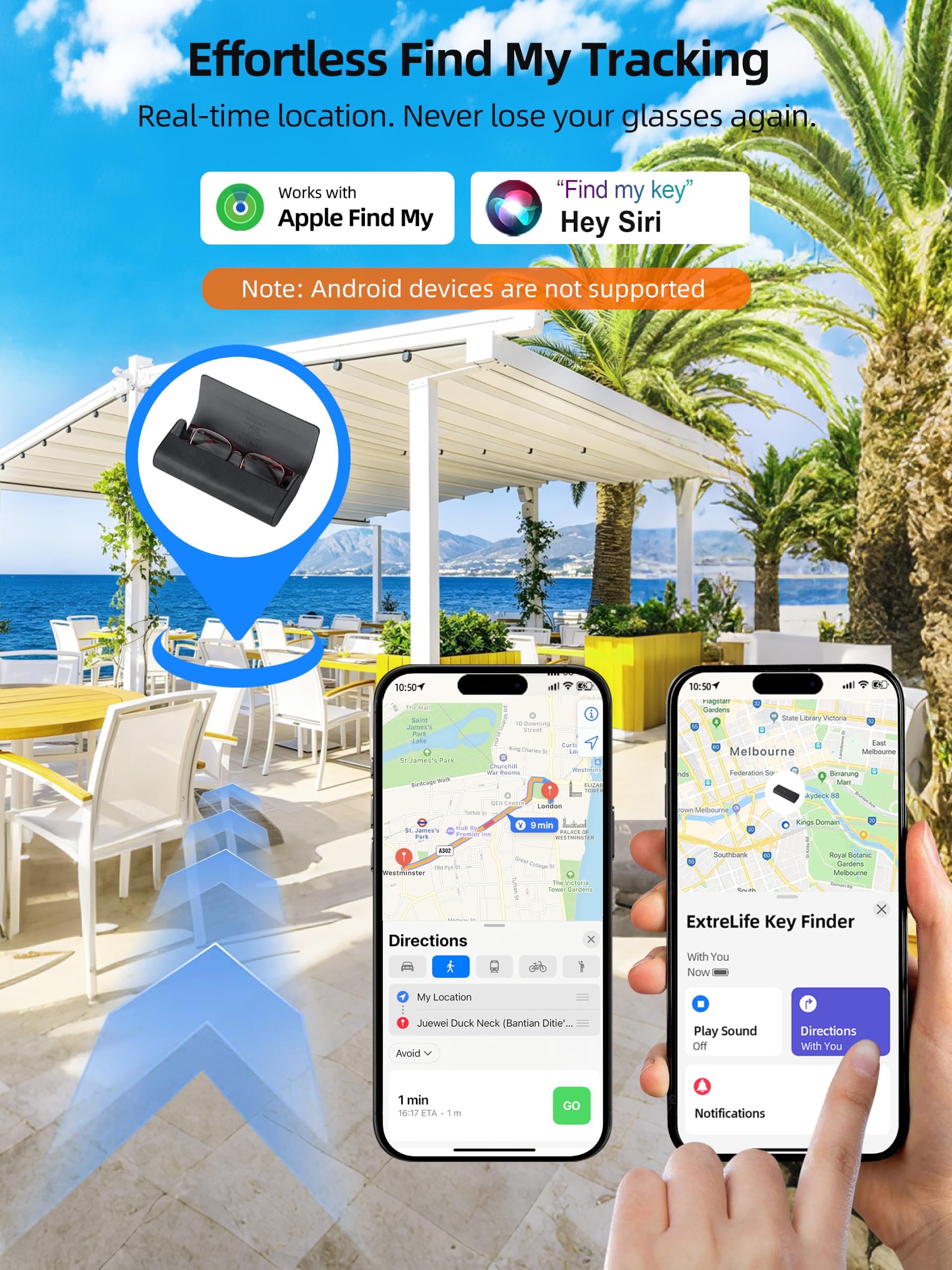ExtreLife Smart Brillenetui, Funktioniert mit Apple Find My, Hartschalen-Sonnenbrillenetui für Damen Herren, Brillenetui mit GPS-Tracker, PU-Leder, Anti-Verlust, Wiederaufladbar, Schwarz