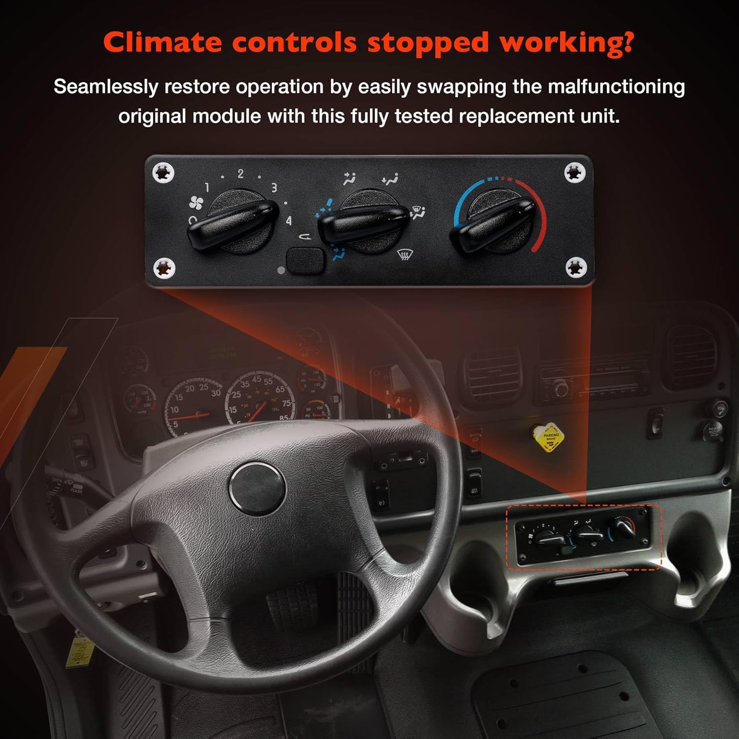 599-008 Front Climate Control Module A/C Heater Air Conditioning Panel, Compatible with Freightliner M2-100/-106/-112/108SD/114SD 2002-2021 and Thomas Bus Saf-T-Liner 2004-2007 Replace# A22-57054-001