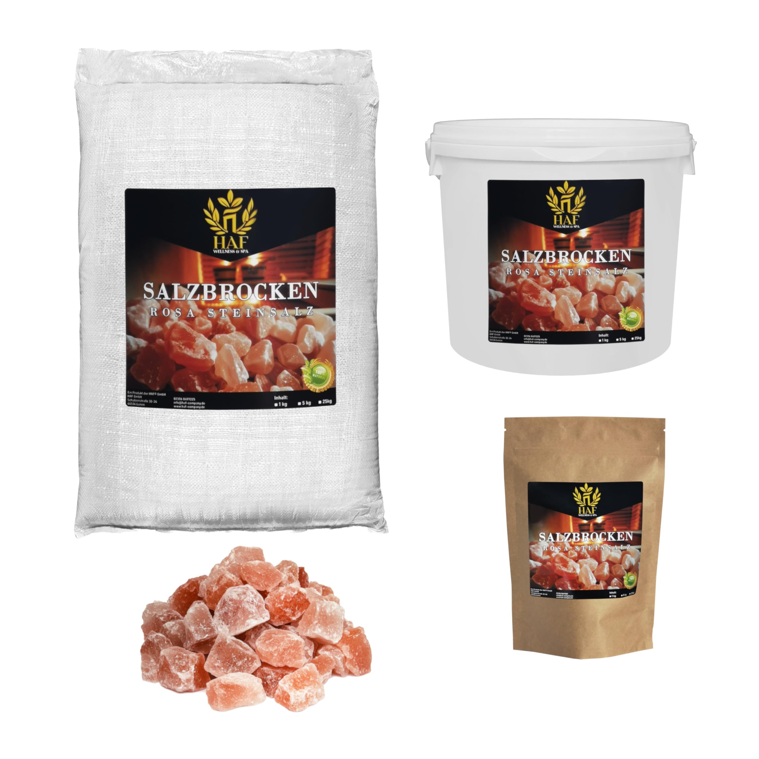 HAF Morceaux de sel rose 4 kg | Gros sel gemme sans additifs et naturels de la gamme Salt au Pakistan | Pierres de sel | Morceaux de saumure | Dimensions : 2-5 cm | Quantité : 4 x 1 kg en sachet