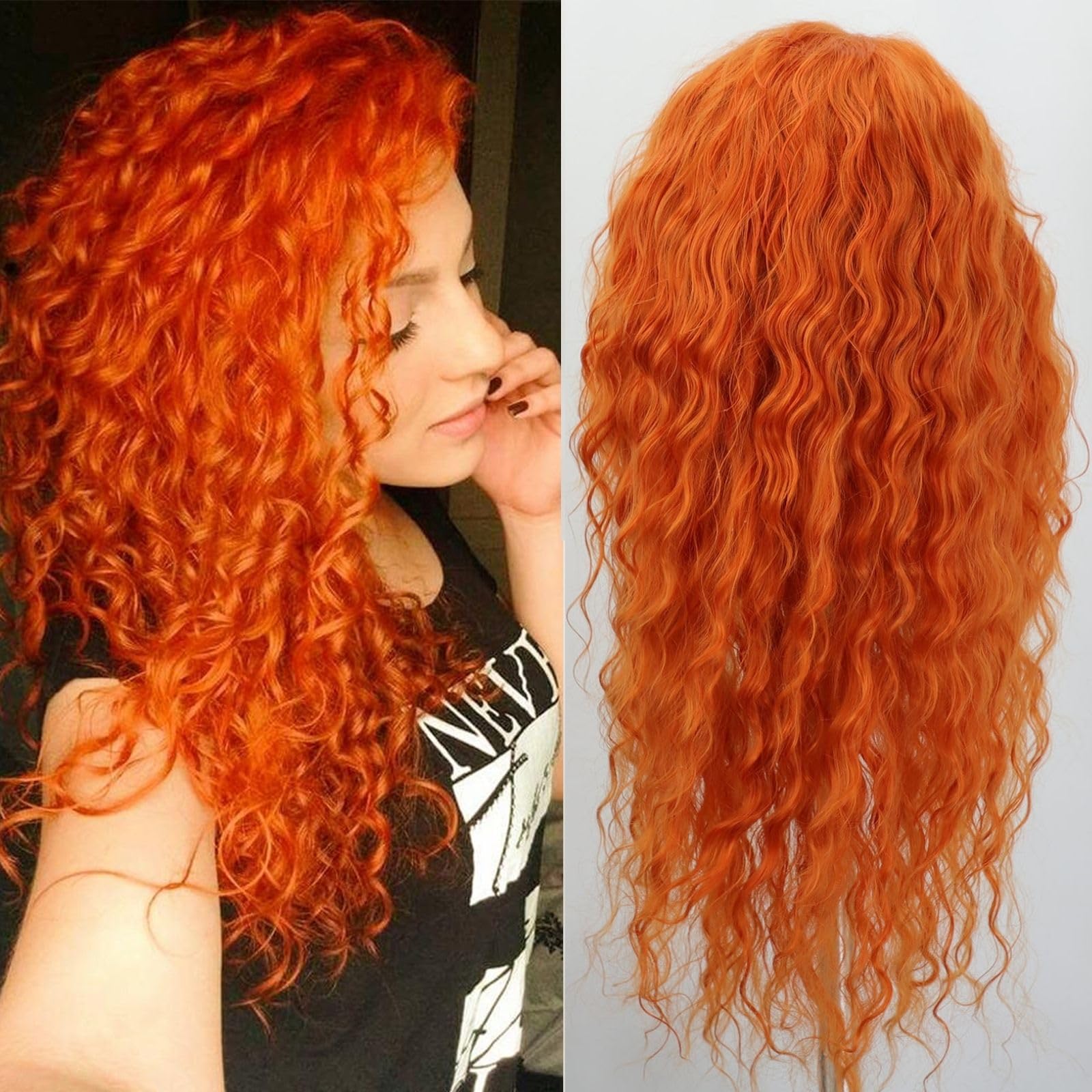 Orange wig spiral curly medium length 10” long Amazon.com : YBYMCAI Long Orange Wavy Wigs for Women Middle  main image 3