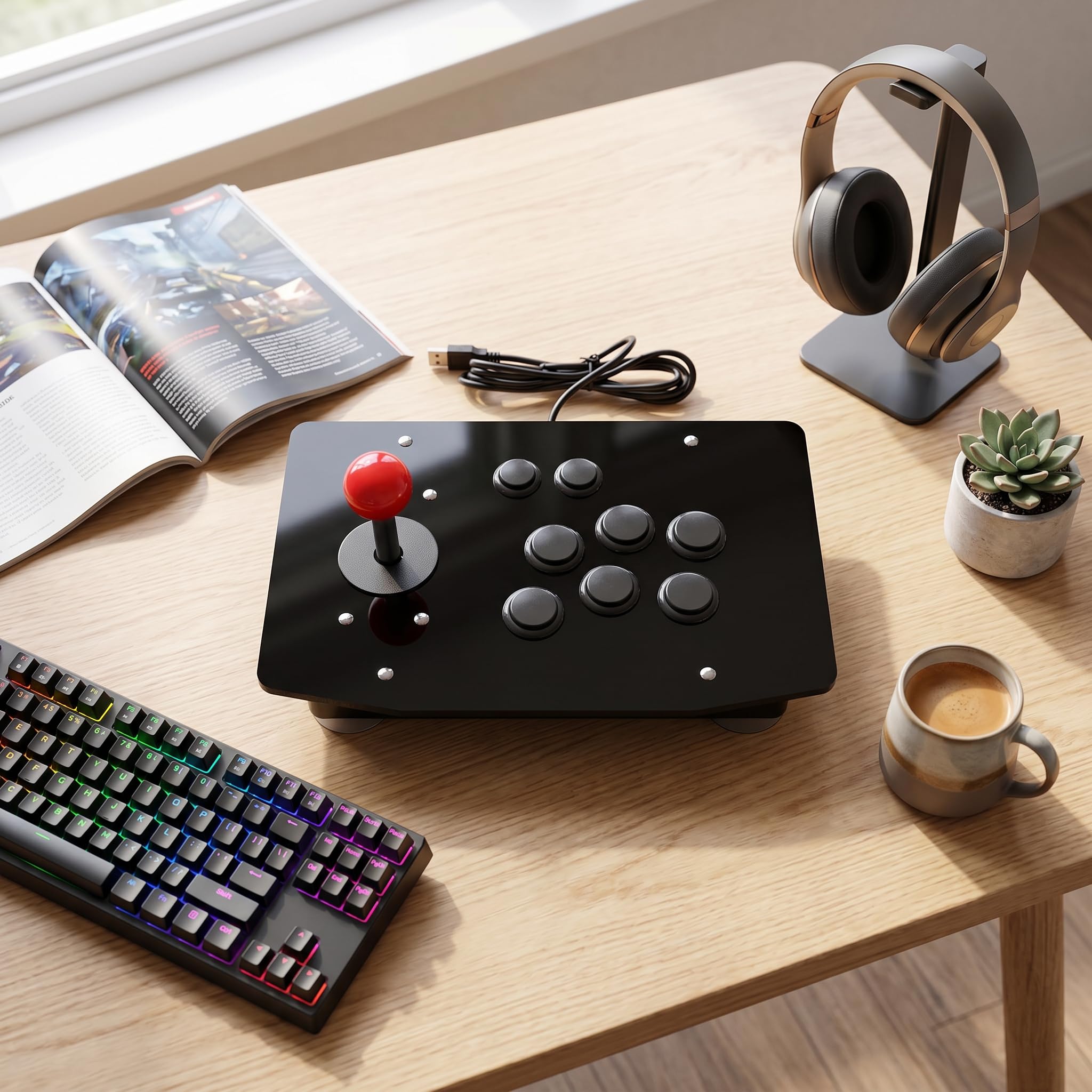 Keenso Manette de jeu à bascule 8 boutons pour les amateurs de jeux rétro USB Noir