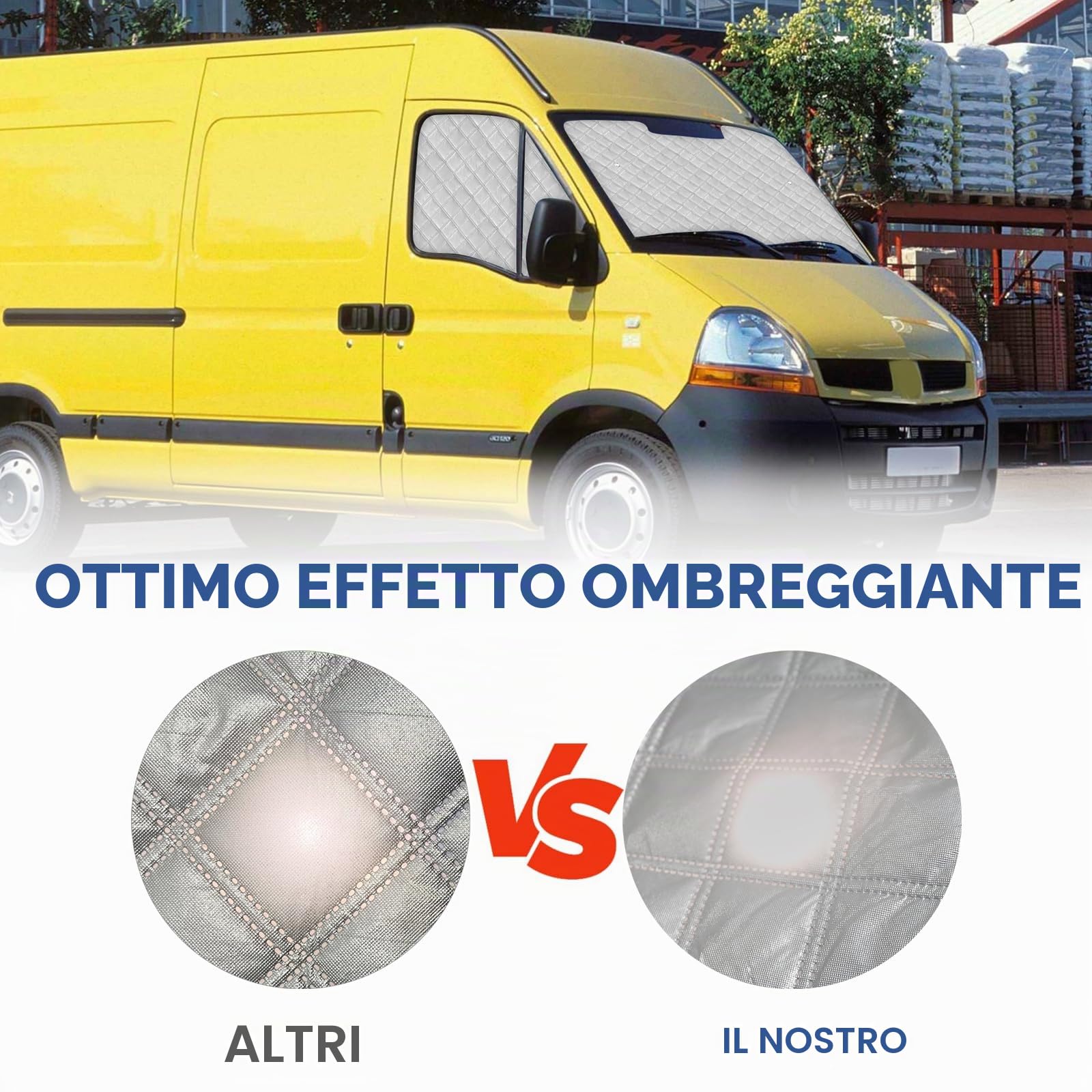 3 Pezzi Tappetino Termico Sostituzione per Renault Master 2010-2023, Sostituzione per Opel Movano 2010-2021, Protezione Solare per Parabrezza Sostituzione per Nissan NV400, Visiere Parasole Pieghevoli