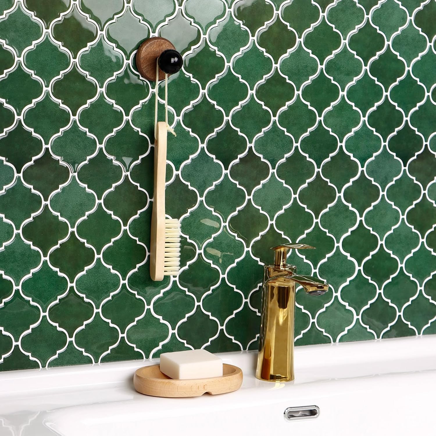 Arabesque Peel and Stick Backsplash for Kitchen, Thicker Design 3D Self Adhesive Wall Tiles, 12"x12" Adhesive Wall Backsplash, Green 10-Sheet Stick on Tile for Kitchen and Bathroom