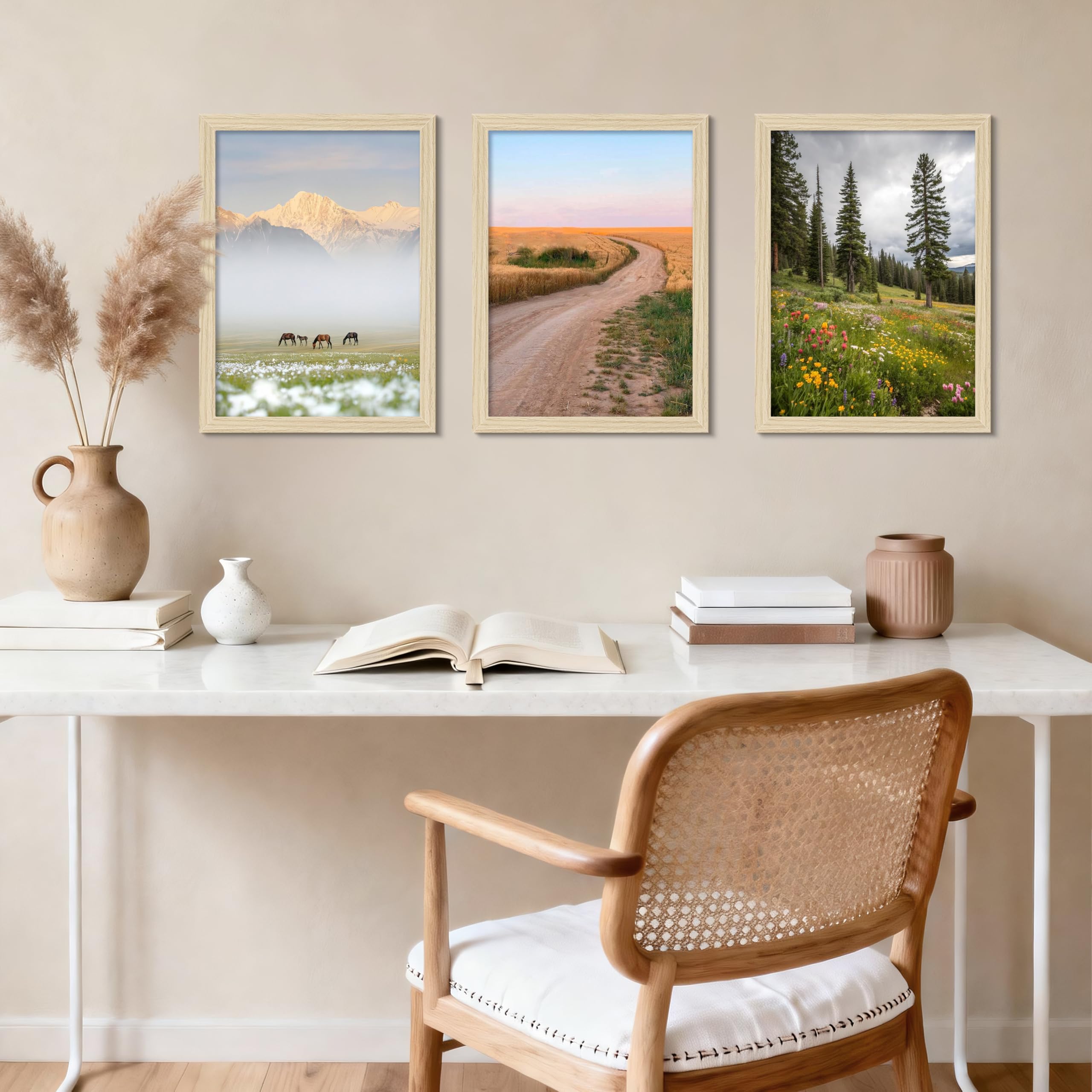 2cm 3Pcs A3 Marcos de Fotos madera con Vidrio Acrílico HD, MDF Portafotos Marco 30x40 cm Natural, Horizontal o Vertical Mostrar Foto Marcos para Fotos, Cuadros, Pósteres, Puzzle, Documentos, Diplomas