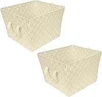 Vista 1 de Simplify Bolso grande con correa tejida Cesta de almacenamiento decorativa 2 asas Organización Armario Dormitorio Baño Guardería