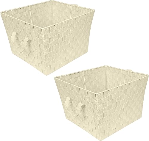 Simplify Bolso grande con correa tejida | Cesta de almacenamiento decorativa | 2 asas | Organización | Armario | Dormitorio | Baño | Guardería |