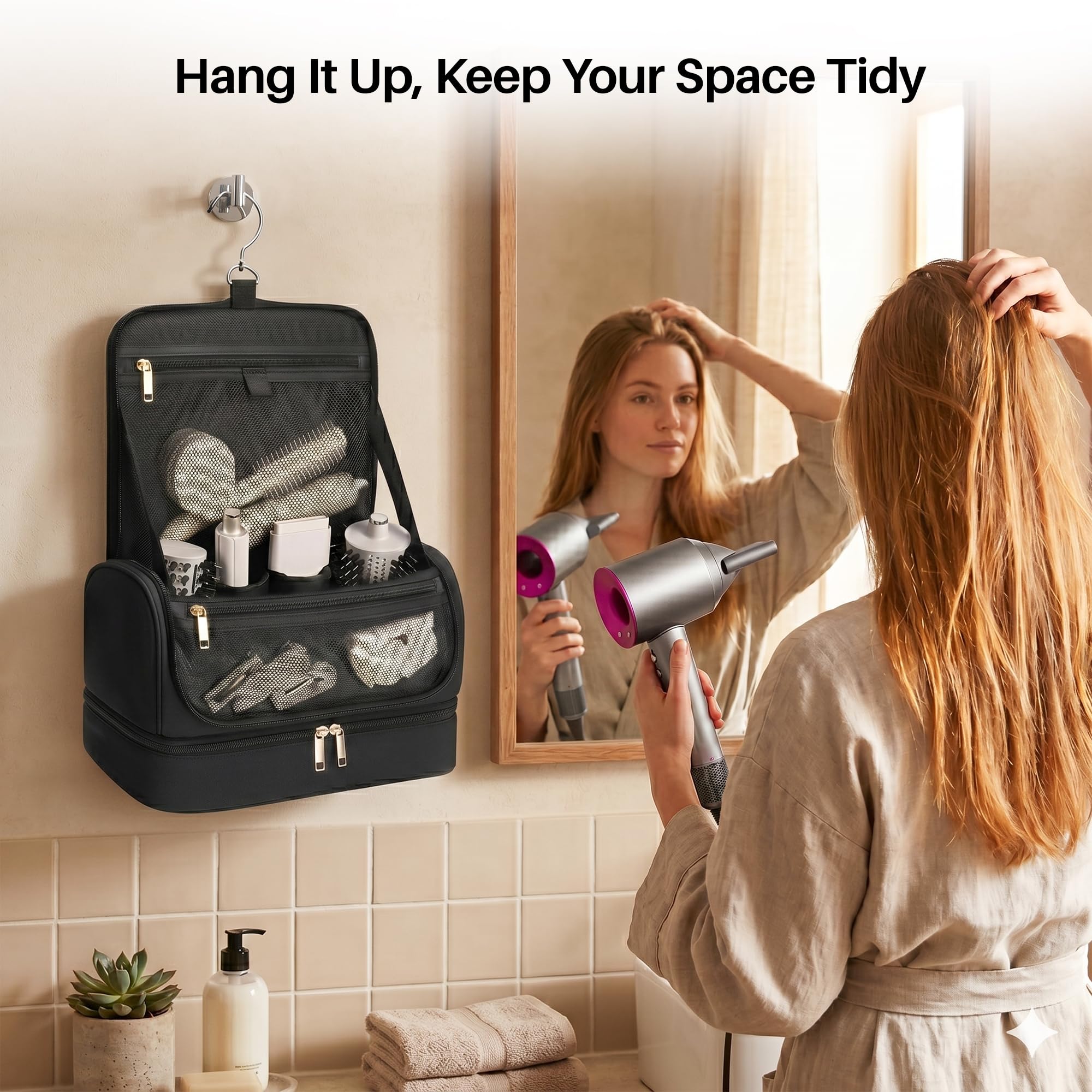 Wisząca torba podróżna na suszarkę do włosów, kompatybilna z urządzeniami Dyson Airwrap i Shark FlexStyle, wodoodporna torba na akcesoria do stylizacji włosów z wyjmowaną przegrodą