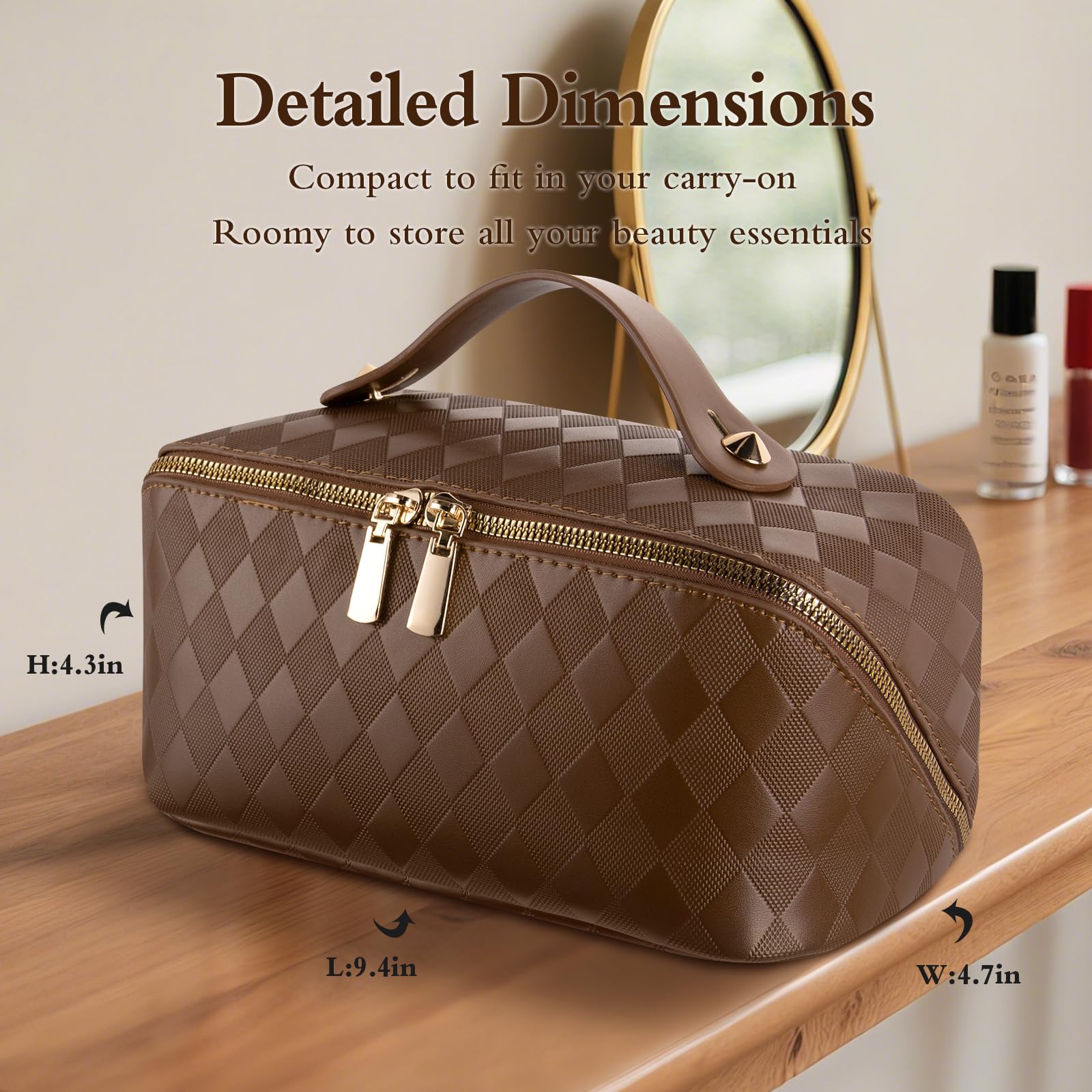 Abiudeng Travel Makeup Bag, Large Capacity Waterproof Cosmetic Organizer