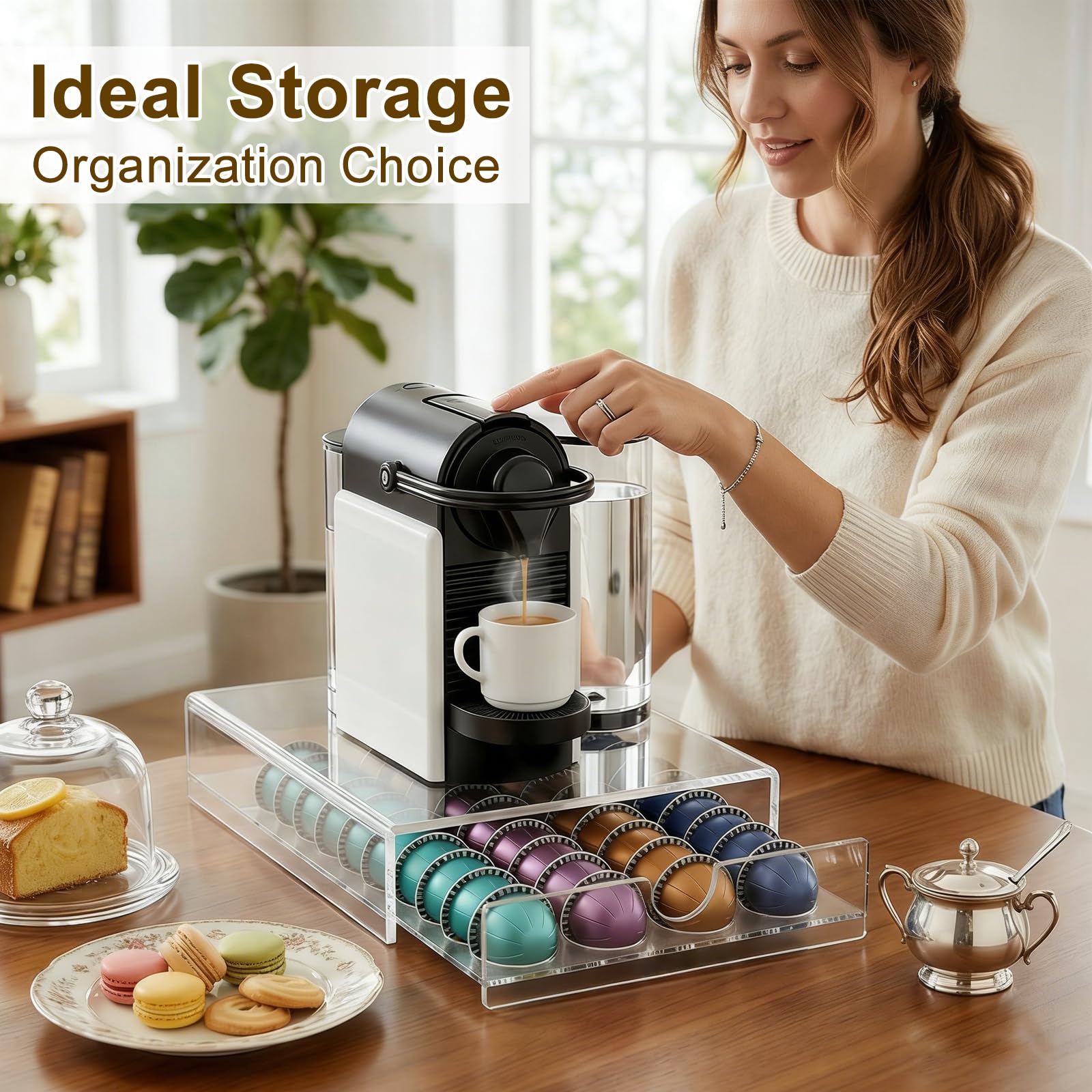 Cajón de Almacenamiento Transparente para Cápsulas de Café Nespresso Vertuo, Soporte para Cápsulas con Cajón Deslizante, Acrílico para Máquina de Café
