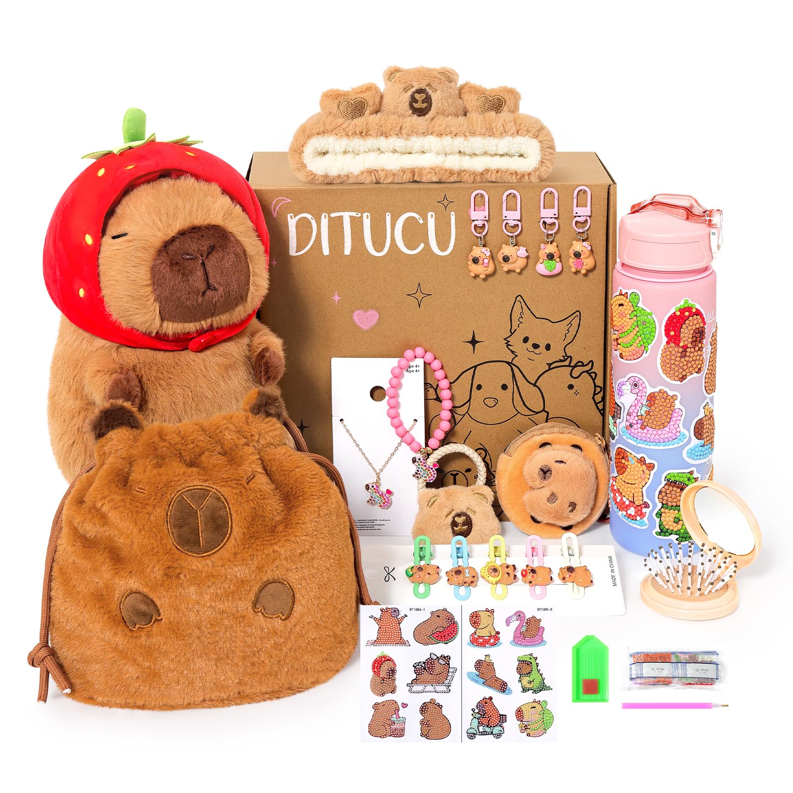 Ditucu Strawberry Capybara Plush Gifts for Girls 4 5 6 7 8 9 10 Years Old with Stuffed