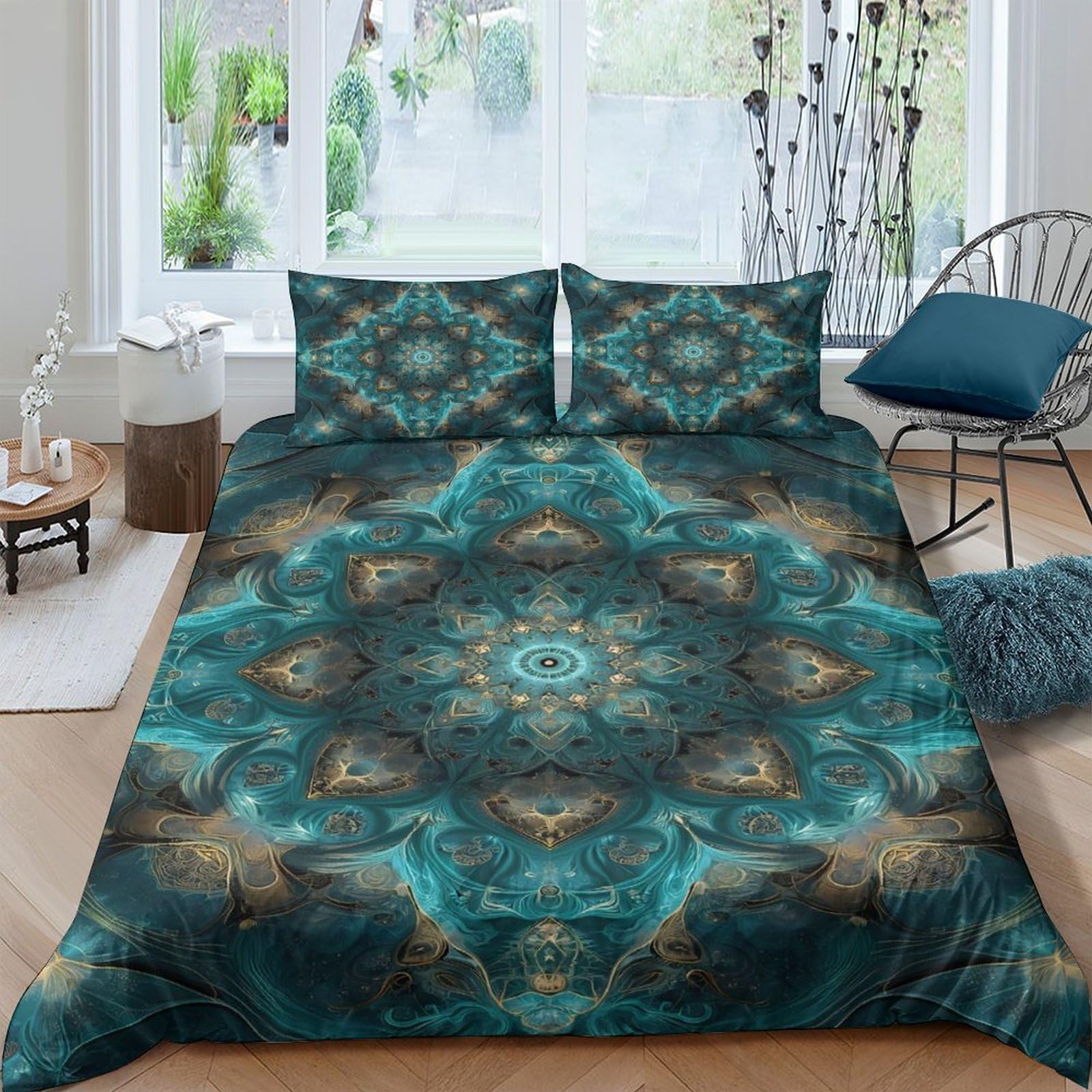 Ctjqhvkz Style-2 3D Printed Mandala Blue Fitted Sheet Microfiber Soft Anti-Slip Geometric Art Bed Sheet For Bedroom Guest Room Decor Single（135X200cm）