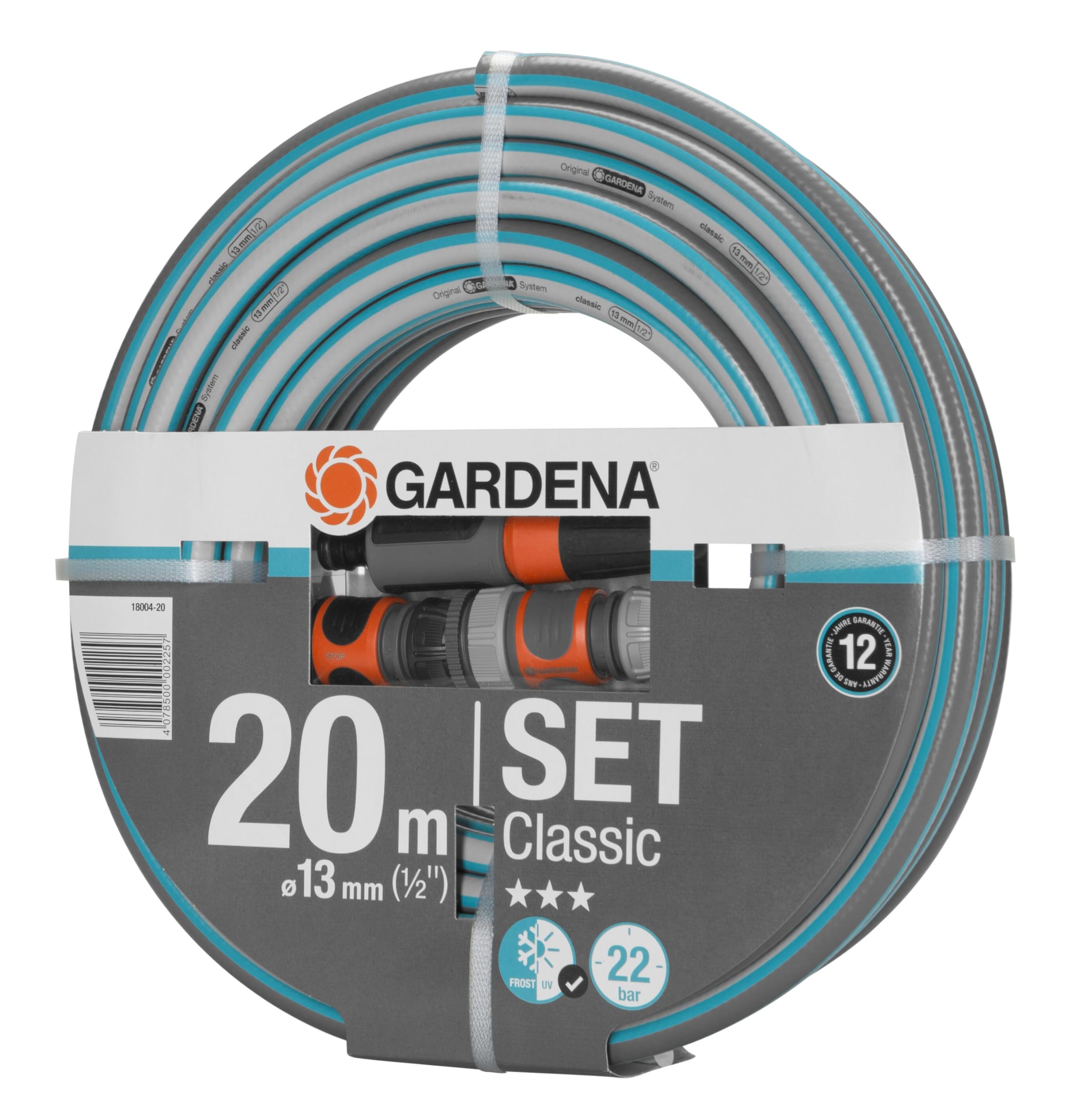 Gardena, Polyvinylchlorid (PVC), Classic Schlauch 13 mm (1/2"), 20 m: Universeller Gartenschlauch aus robustem Kreuzgewebe, 22 bar Berstdruck, UV-beständig (18004-20)