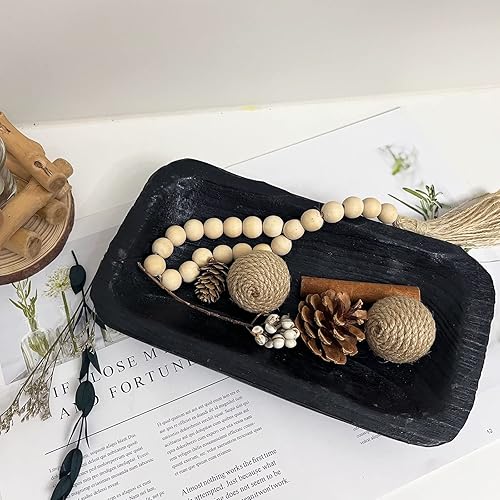 Miniatura 3 de Cuencos de masa de madera decorativos, cuencos largos rústicos para decoración de pan, bandeja de madera, tallados a mano para decoración de centro