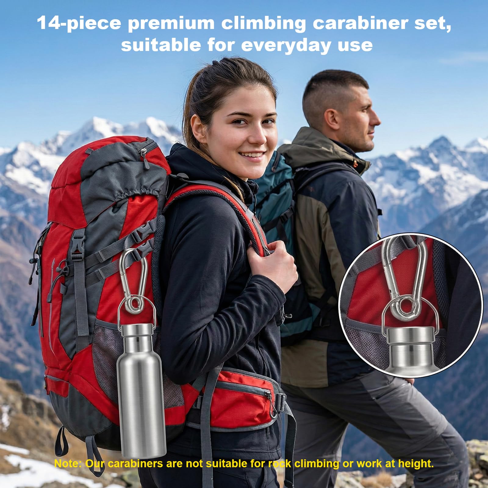 Carehabi 14 pièces Mousquetons en Acier Inoxydable 60 * 30mm Petit Mousqueton Mousqueton INOX pour Porte-clés Hamacs Camping Pêche Auvents - 5
