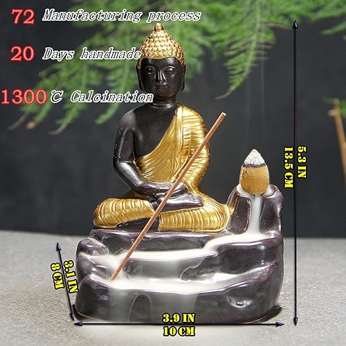 Miniatura 2 de OTOFY Soporte de incienso de cerámica hecho a mano, quemador de incienso de reflujo, estatuilla, soporte para cono de incienso, decoración del