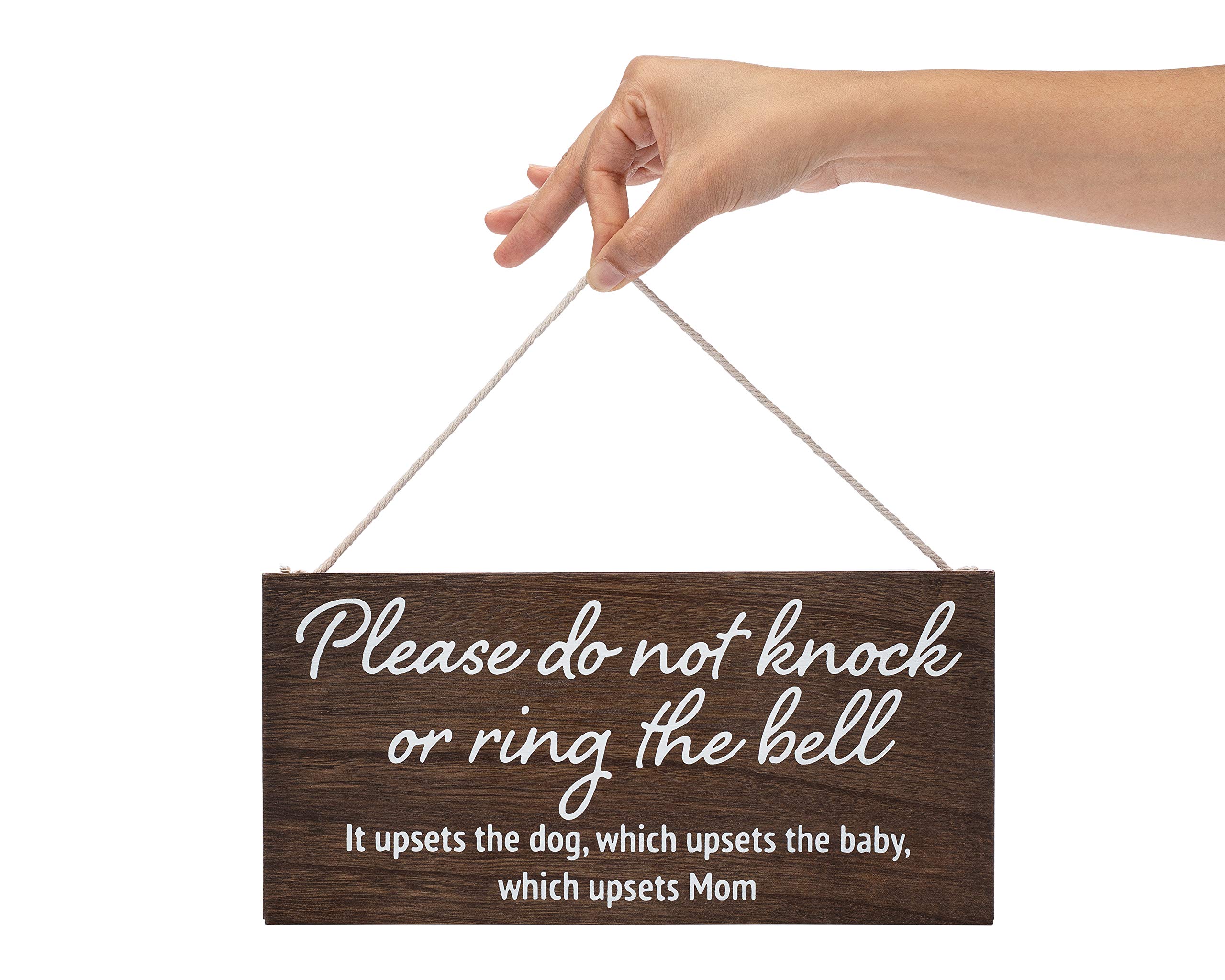 Baby Sleeping Sign For Front Door - Round Do Not Knock Wooden Hanging Sign With Rope, New Mom Gift, Rustic Nursery Decor - View #2
