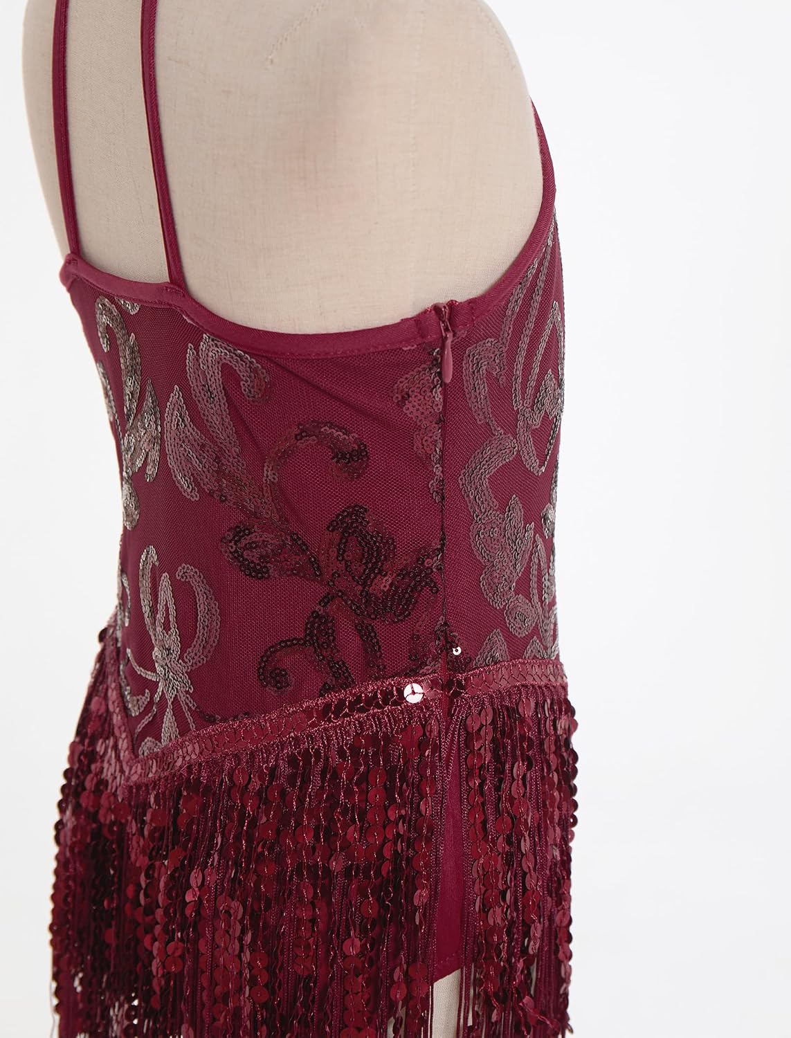 AFAVOM Girls Sequin Fringe Bodysuit Sparkly Latin Hip Hop Jazz Dance Dress Halter Backless Leotard Performance Dancewear 3-12
