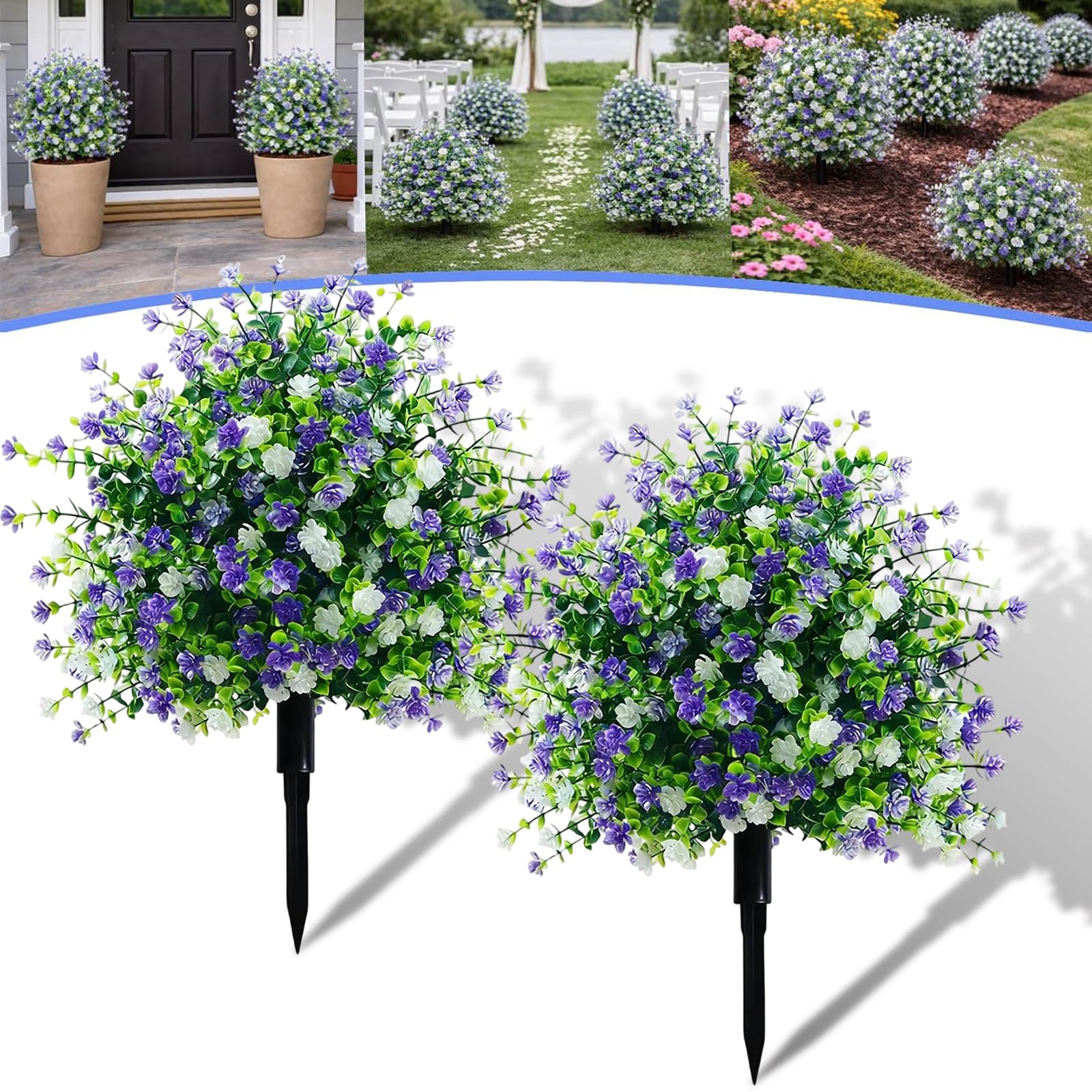 Liocwocne 2 Pcs Artificial Potted Trees With Ground Stakes, Uv Resistant Faux Camellia Shrubs, Realistic Fake Bushes & Outdoor Artificial Plants Decor For Garden, Front Porch, Yard And Patio (2 Pcs)