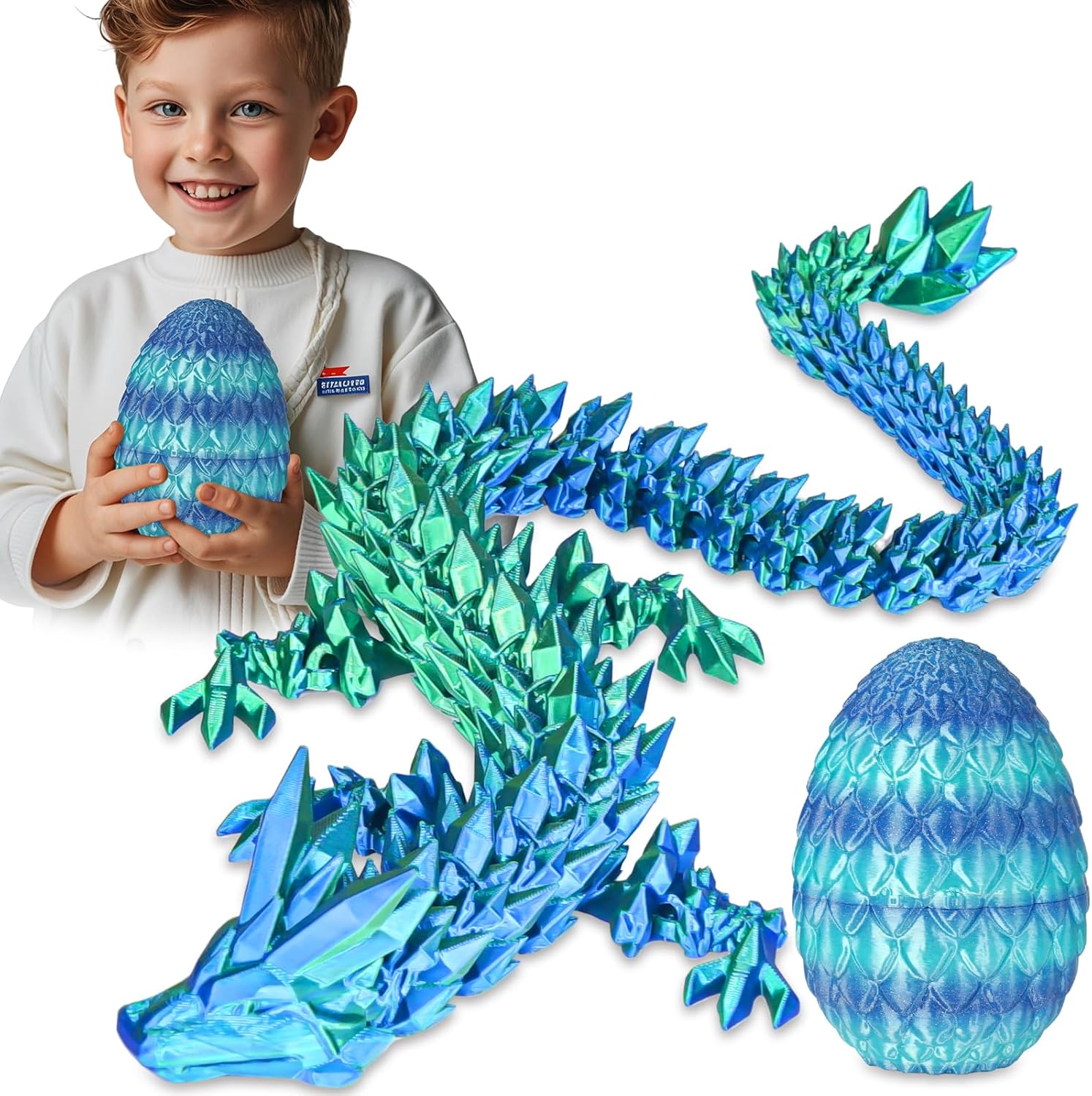 Dragon Egg with Dragon Inside 3D Printed Decorative Toys for Kids Adults Perfect Surprise Gifts Uniqur Home and Desk Decor Easter Valentine Birthdays Christmas(Sea Blue,Large)