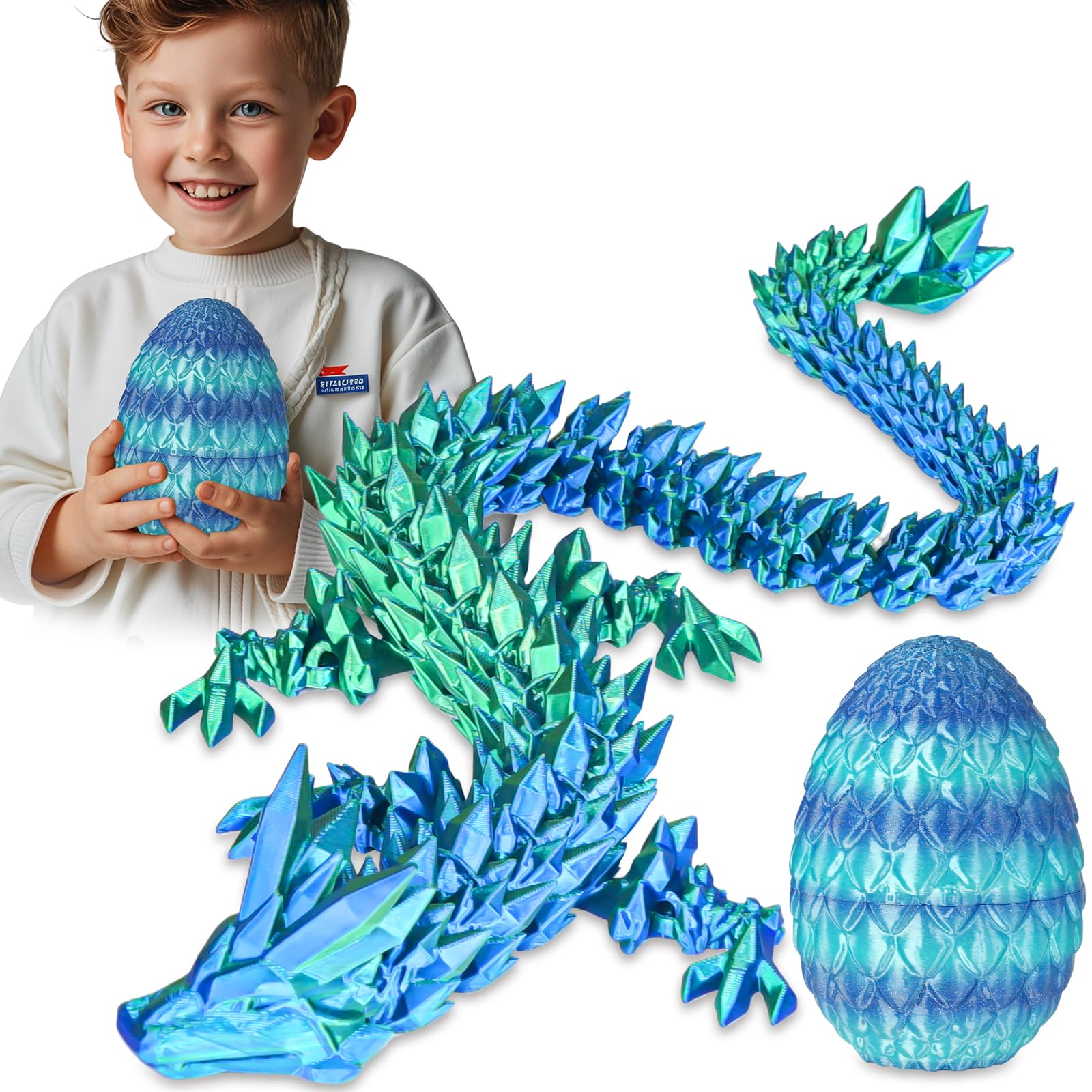 Überraschungs-Drachenei mit Drache im Inneren Geschenke für Kinder und Erwachsene 3D-gedrucktes Fidget-Spielzeug perfekt für Weihnachten Ostern Geburtstage Deko Stressabbau(Meeresblau, Groß)
