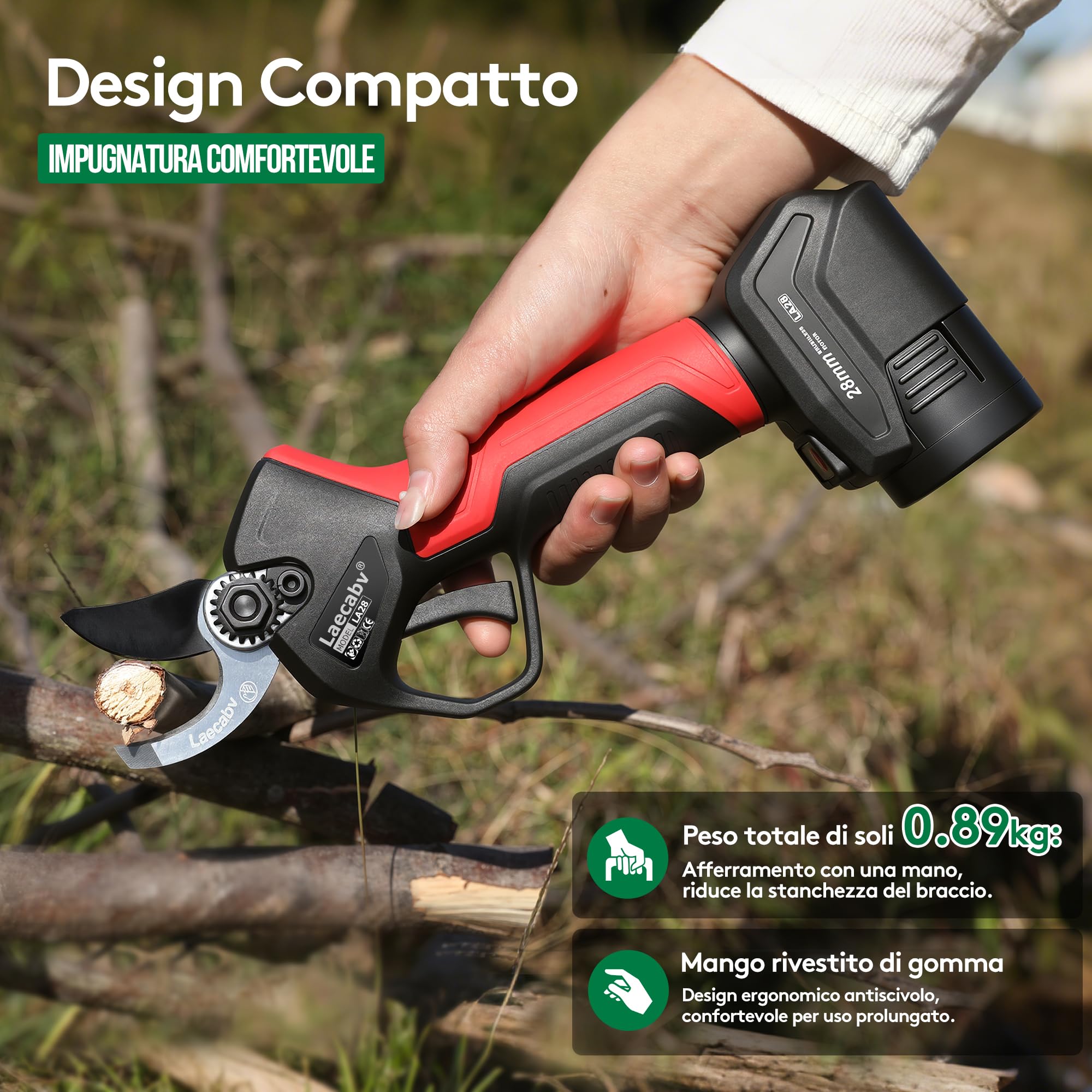 Laecabv 28mm Forbici Potatura Elettriche Forbici e cesoie per potatura Con 2pcs 2000mAh Batteria per Potatura Giardino Albero da Frutta Delle Viti