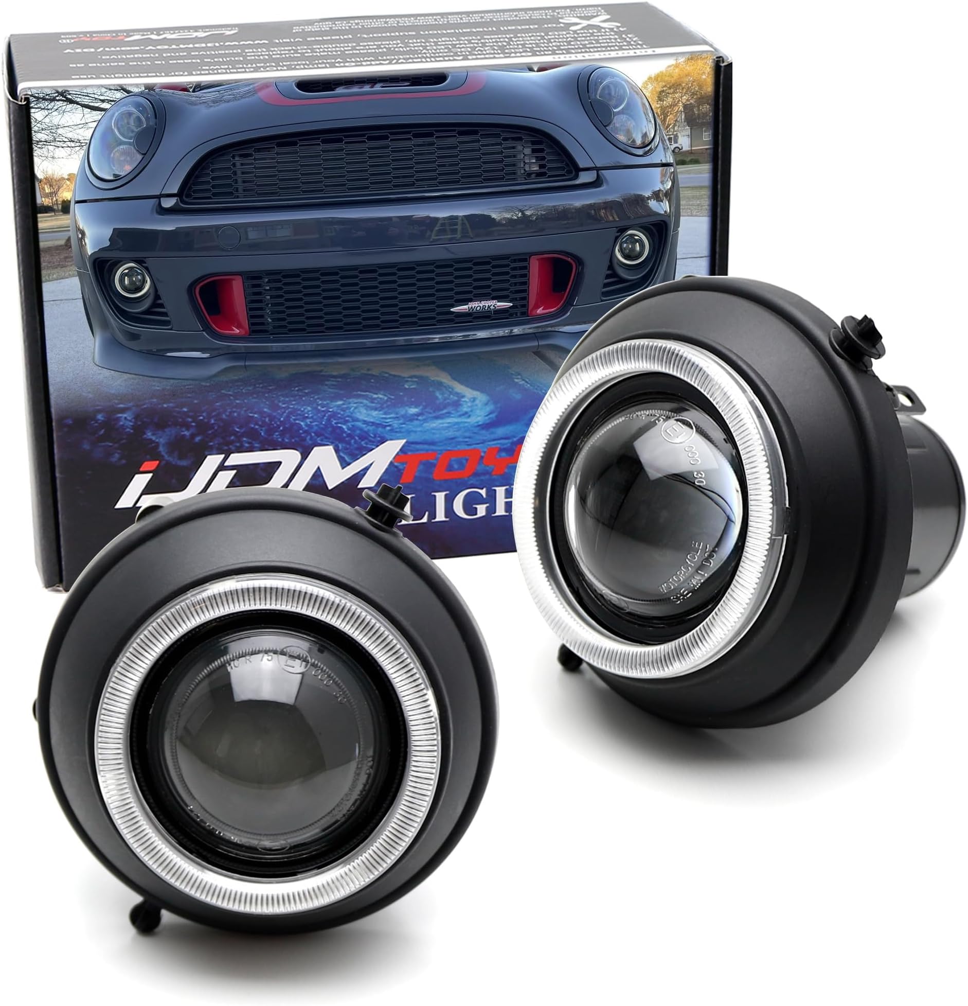 iJDMTOY Direct Replacement Projector Lens Fog Light Housings Compatible With Mini Cooper 2007-14/15 R55 R56 R57 R59 R60 R61 (Good w/All Light Sources, Bulbs Not Included)