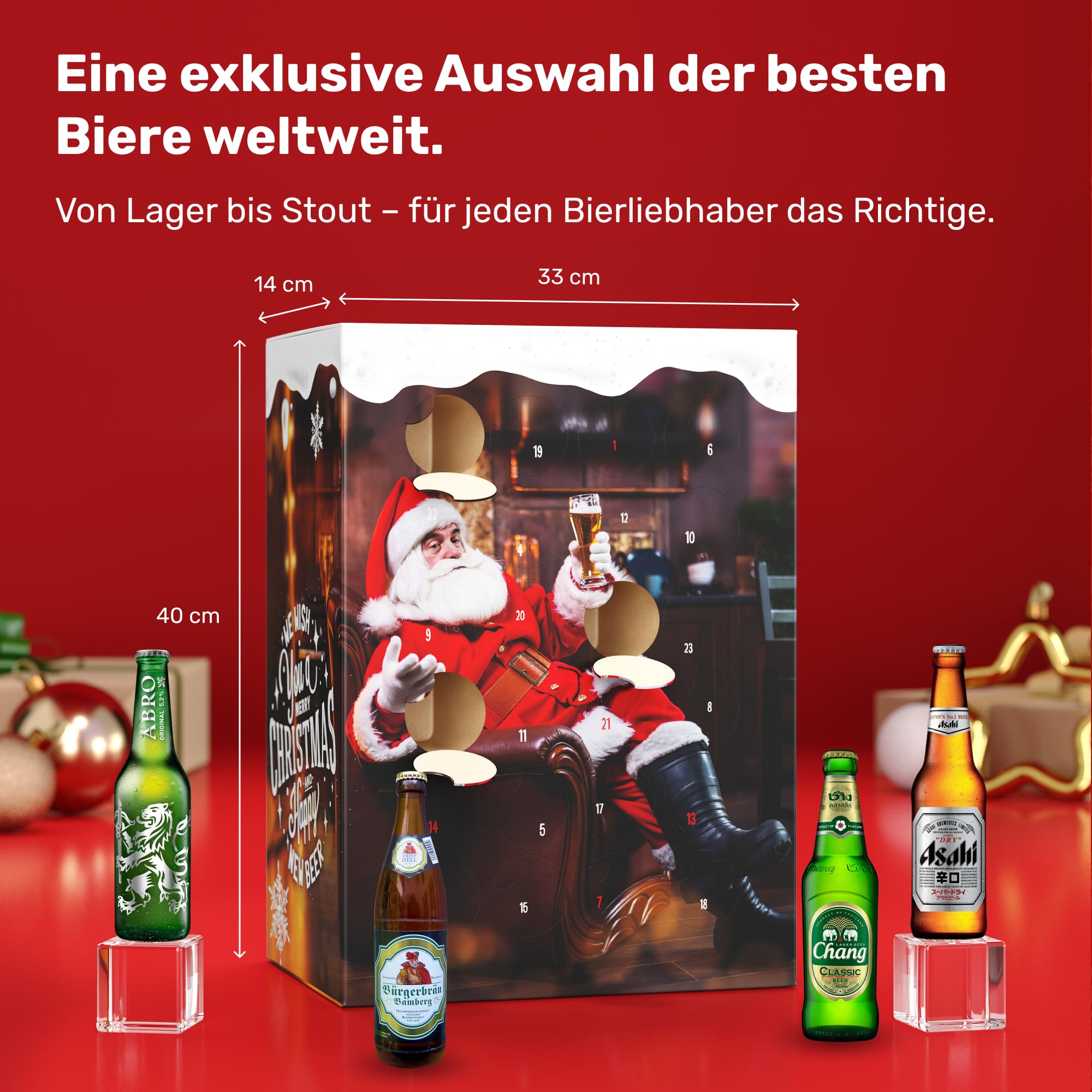 UMBRELLA® Calendario de Adviento de Cerveza 2025 - Cervezas de Todo el Mundo - Calendario de Navidad de Alcohol Original para Hombres (24 x 0,33 L)