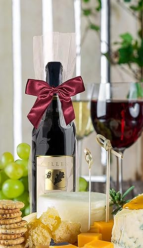 Miniatura 4 de Purple Q Crafts Bolsas de celofán transparentes para botellas de vino de 6 x 18 pulgadas, bolsas de celofán con 50 lazos dorados de 4 pulgadas