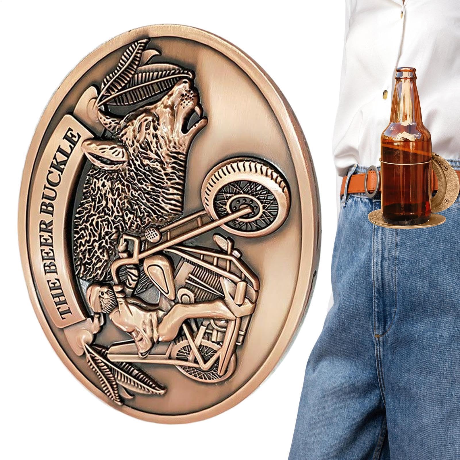 Soporte de cerveza con hebilla de cinturón, soporte de metal para tazas, unisex, manos libres, para botellas de cerveza y latas, estilo occidental, se adapta a cualquier cinturón estándar, para