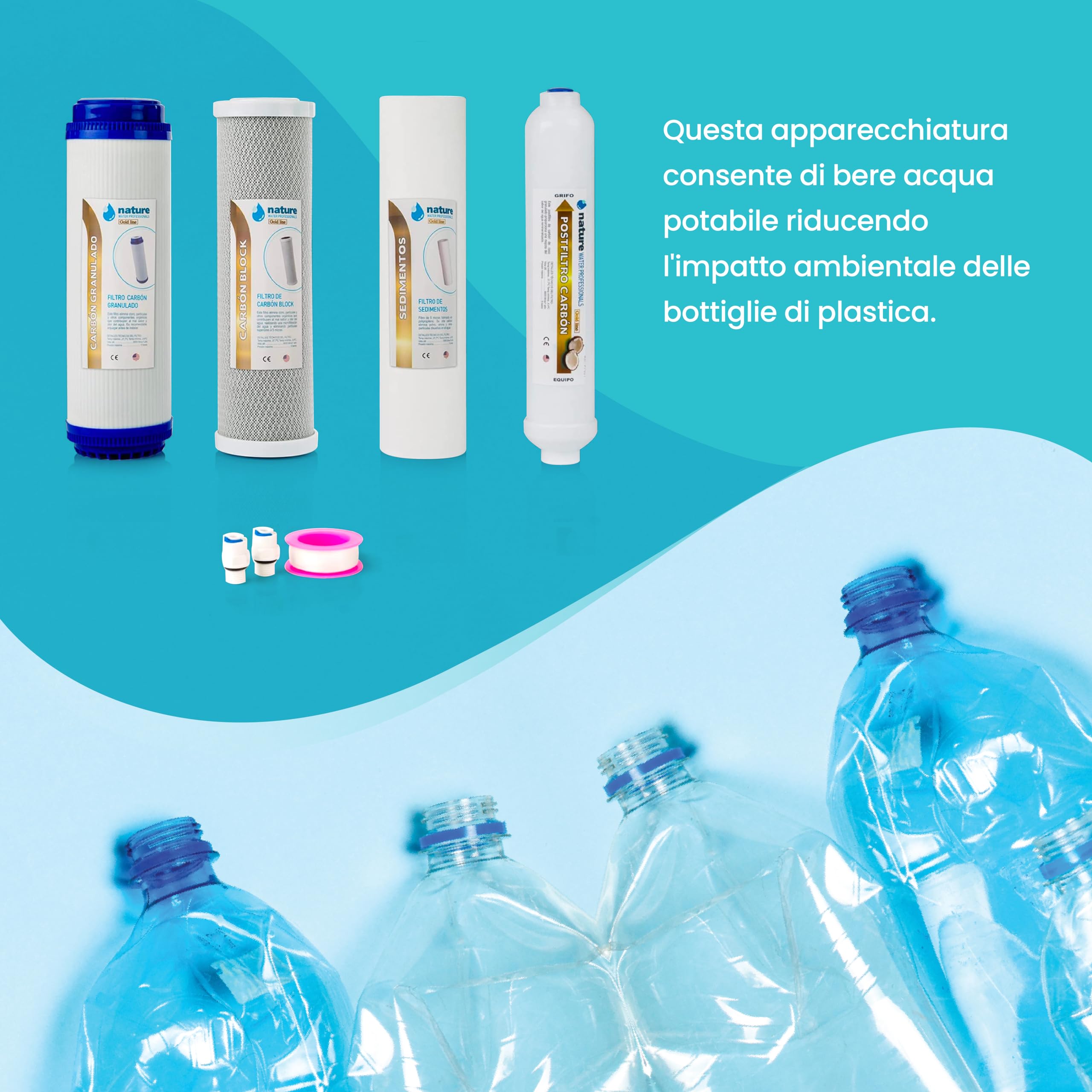 NATURE WATER PROFESSIONALS Confezione da 4 filtri universali per osmosi inversa domestica e membrana Vontron 75GPD - Filtri acqua per apparecchiature ad osmosi inversa a 5 stadi
