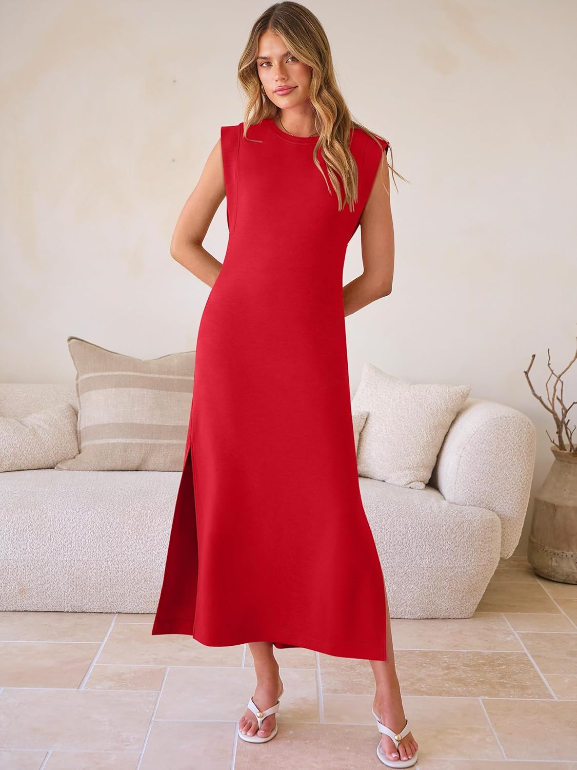 ANRABESS Women Summer Casual Sleeveless Maxi Dress 2026 Crewneck Loose Split Wrinkle-Free Beach Travel Vacation Long Sundress - Image 3