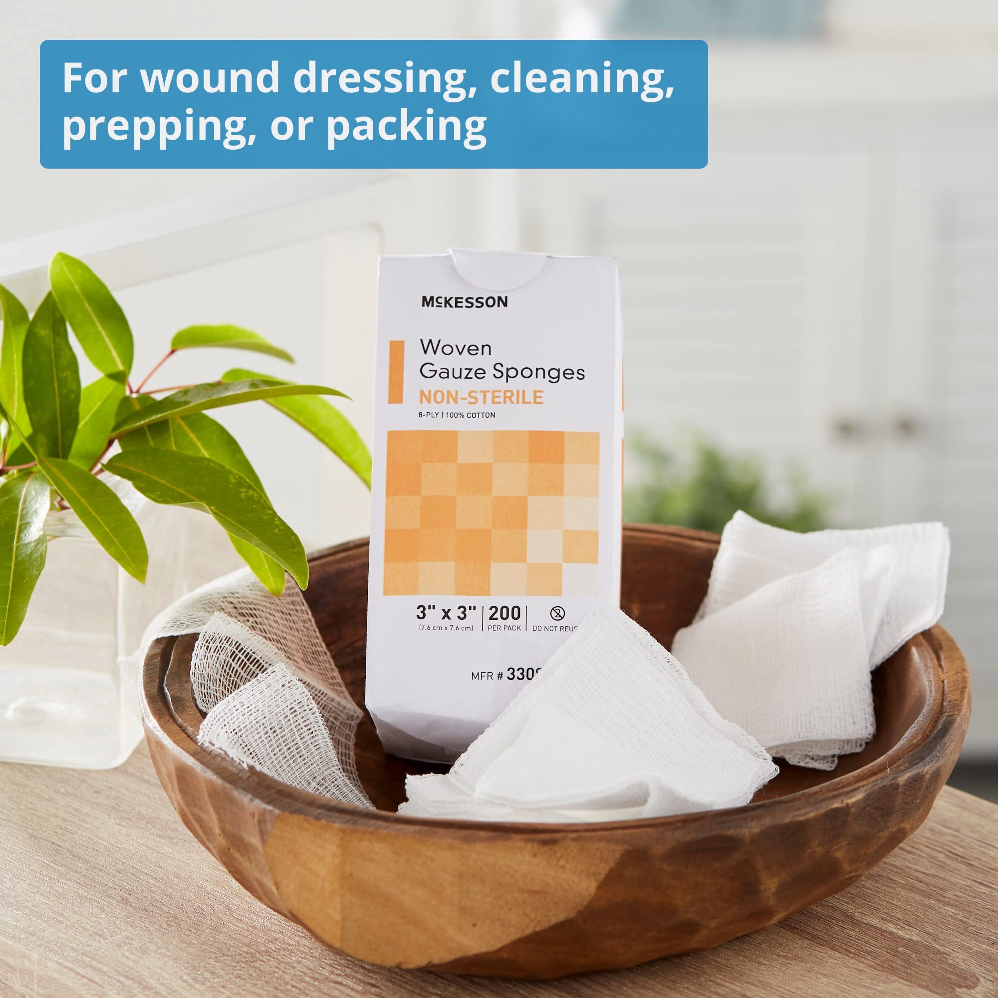McKesson Woven Gauze Sponges, Non-Sterile, 8-Ply, 100% Cotton, 3 in x 3 in, 200 per Pack, 20 Packs, 4000 Total