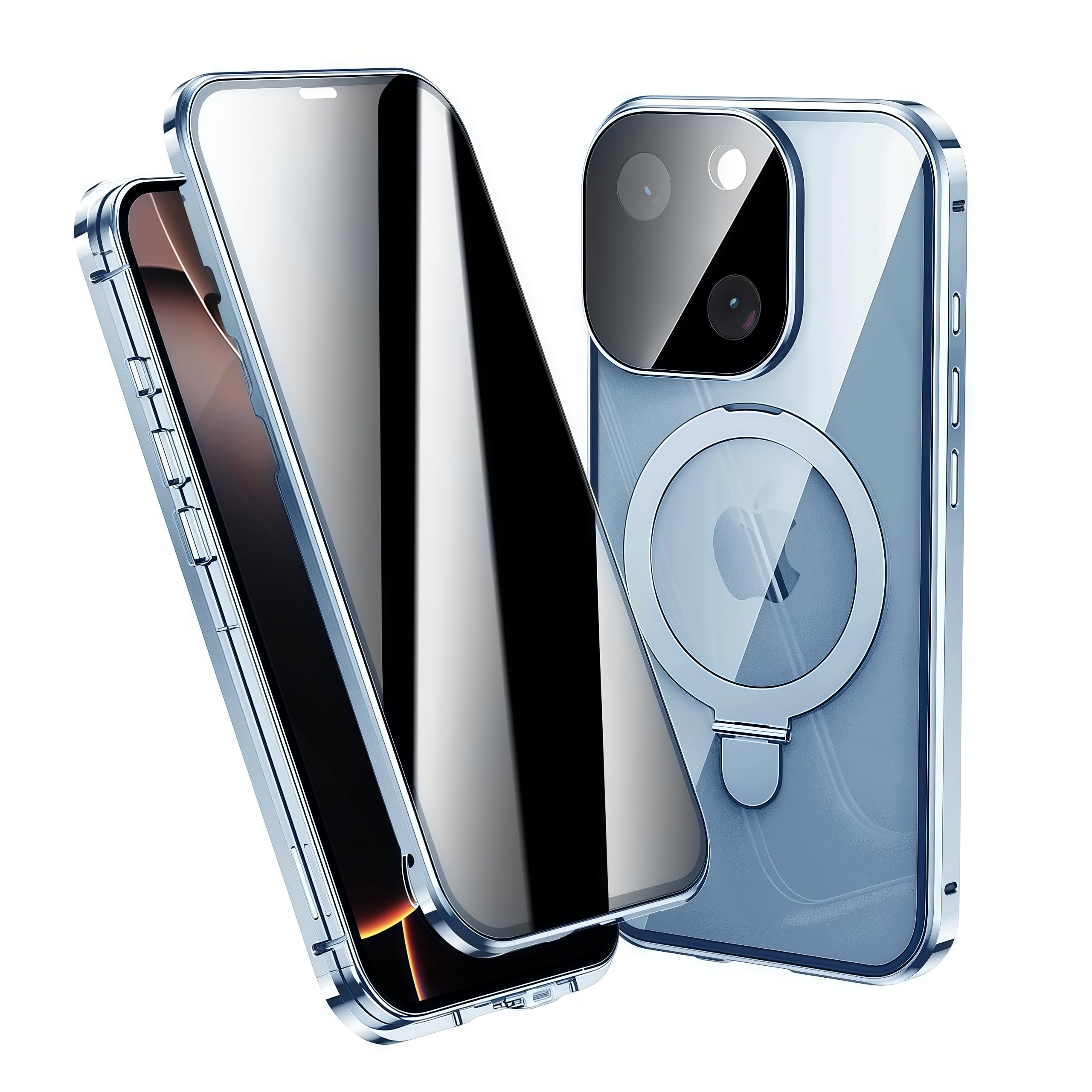 JIAONASHIJIA Fit for MagSafe iPhone 13 Case, Built-in Screen Protector and Lens Protector, Magnetic Ring Stand, Mil-Grade Shockproof Metal Frame.