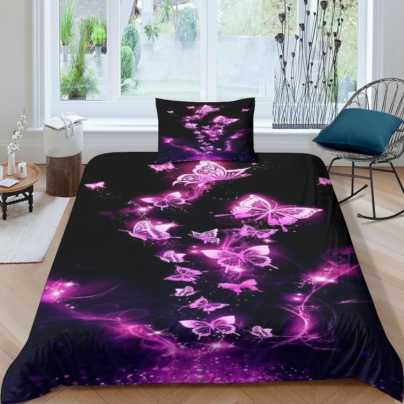 MXRMXR Purple 3D Printed Bedding Set for Children Teens Duvet Cover Set with Pillowcase Microfiber Quilt Cover with Zipper Closure Single（135x200cm）