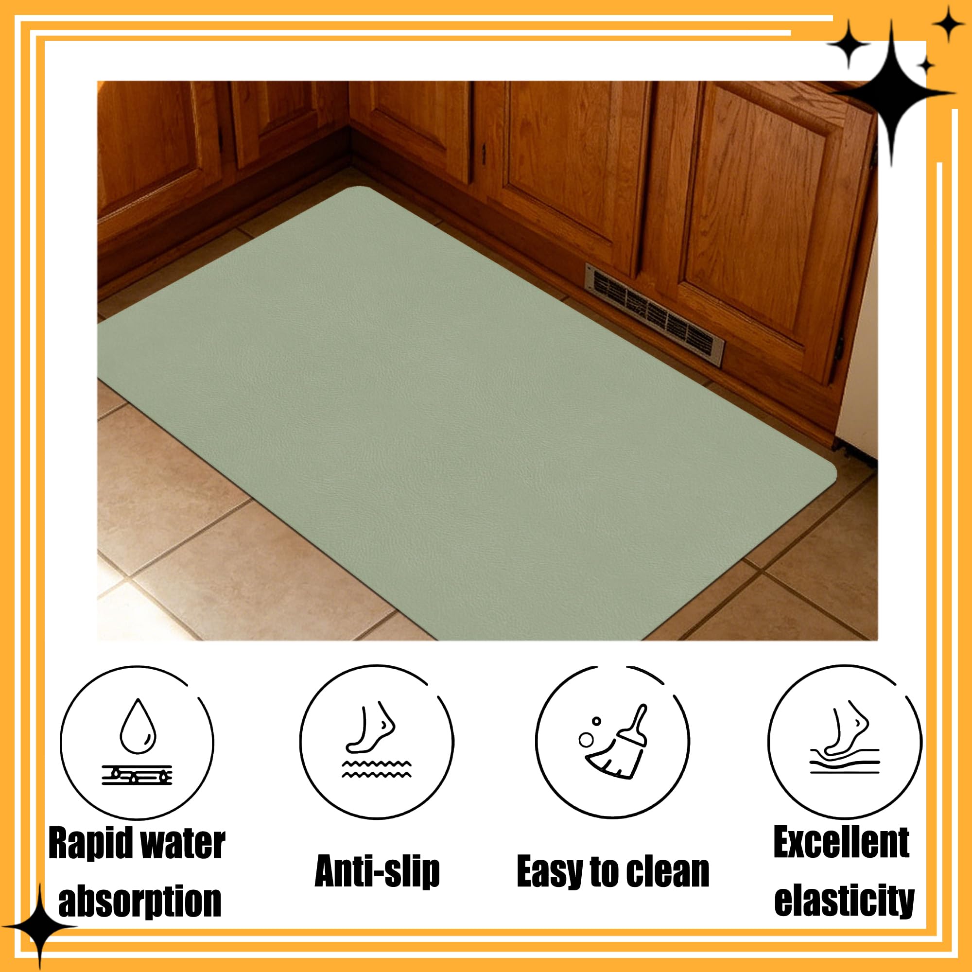 Alfombra Baño Secado Rapido 110 x 118 cm Rápido Secado Alfombra Diatomita Baño Fast Dry Antideslizante y Antihumedad para Ducha, y Cocina, Verde