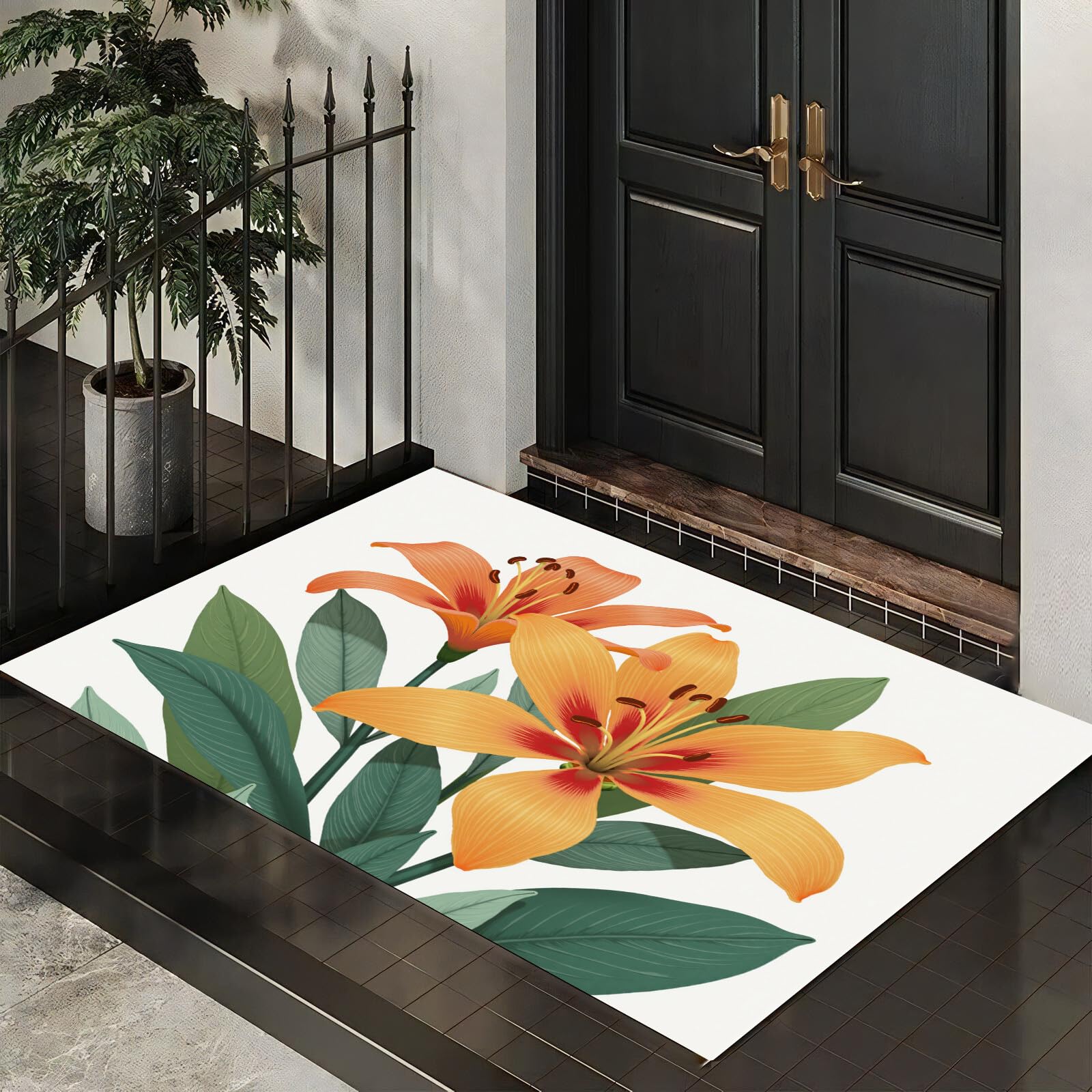 Paillasson Lys Hawaïen 60x90 cm tapis de sol lavable et antidérapant pour decoration interieure