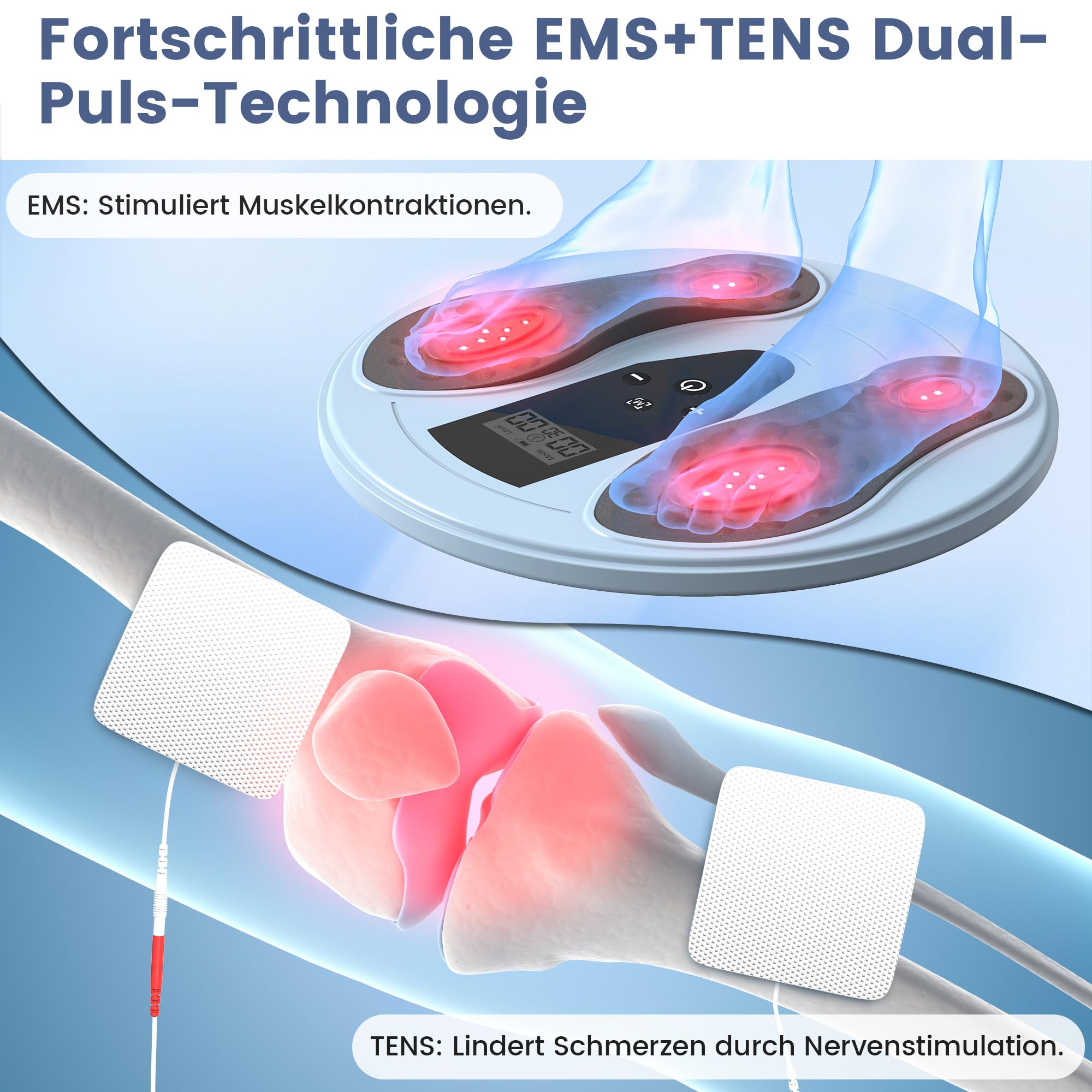 Medic Durchblutungs-Stimulator EMS Fußmassagegerät Polyneuropathie Gerät, 660 + 850nm Infrarotlicht mit 4 Elektroden, für Neuropathie Füße zur Bekämpfung von Bein-Schmerzen Schwellungen