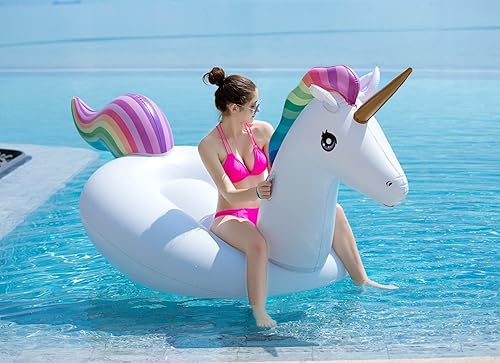 Miniatura 4 de Jasonwell Inflatable Unicorn Pool Float Floatie Ride On with Fast Valves Large Rideable Blow Up Summer Beach Swimming Pool Party Lounge Raft