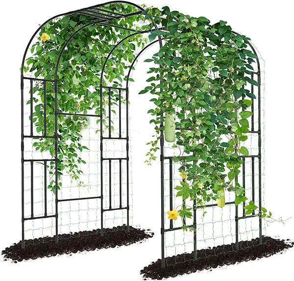 UrGROWA Tall Garden Arch Trellis for Climbing Plants Outdoor, 87" H Walkway, Metal Archway Arbor Tunnel, Black