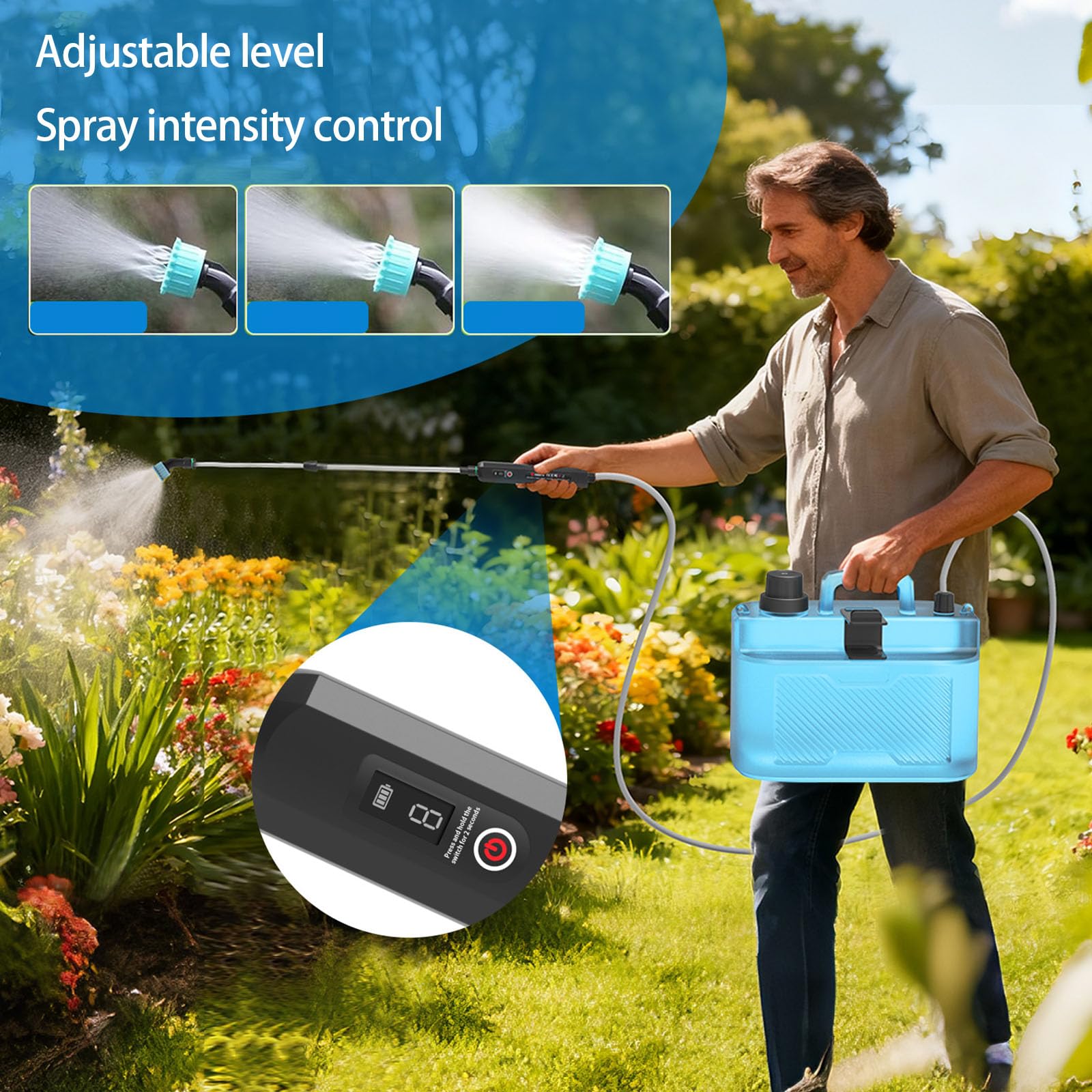 Spruzzatore da Giardino a Batteria Ricaricabile Tramite USB 2200mAh Funzione Automatica Continua Spruzzi per irrigazione dal Design Confortevole con Impugnatura